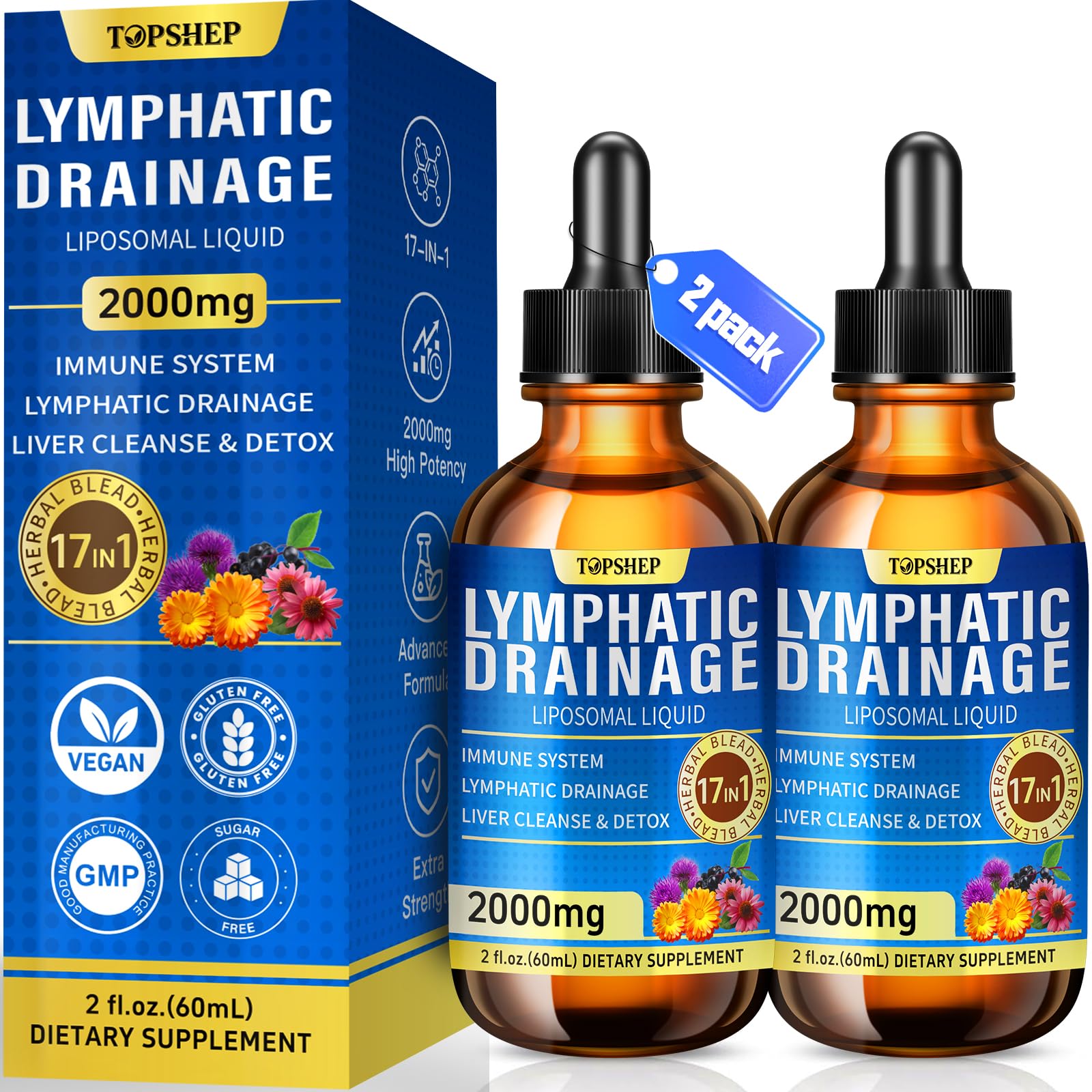 TOPSHEP 17-in-1 Liposomal Lymphatic Drainage Drops front view
