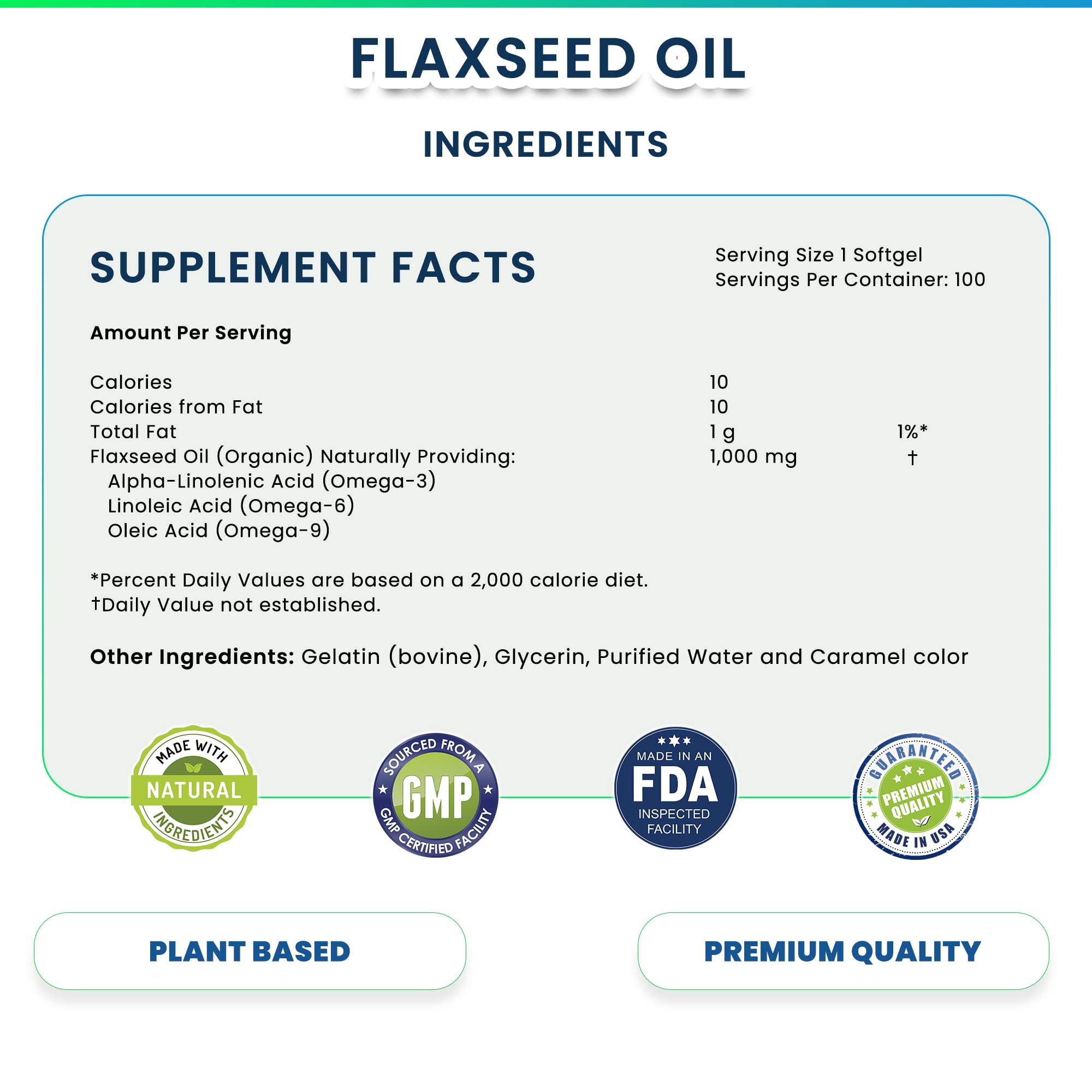 Total Activation Flaxseed Oil Capsules 1000mg bottle with label