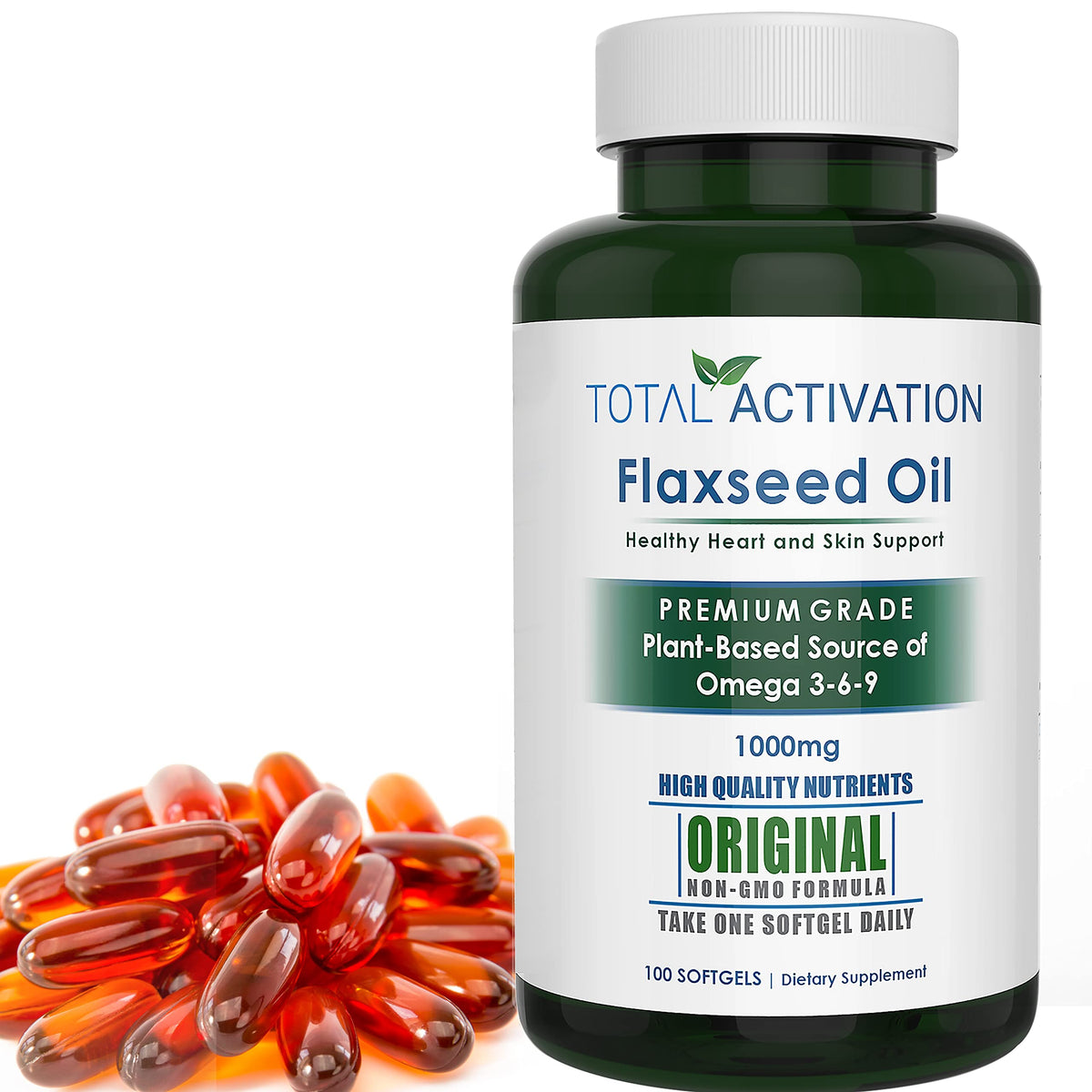 Total Activation Flaxseed Oil Capsules 1000mg front view
