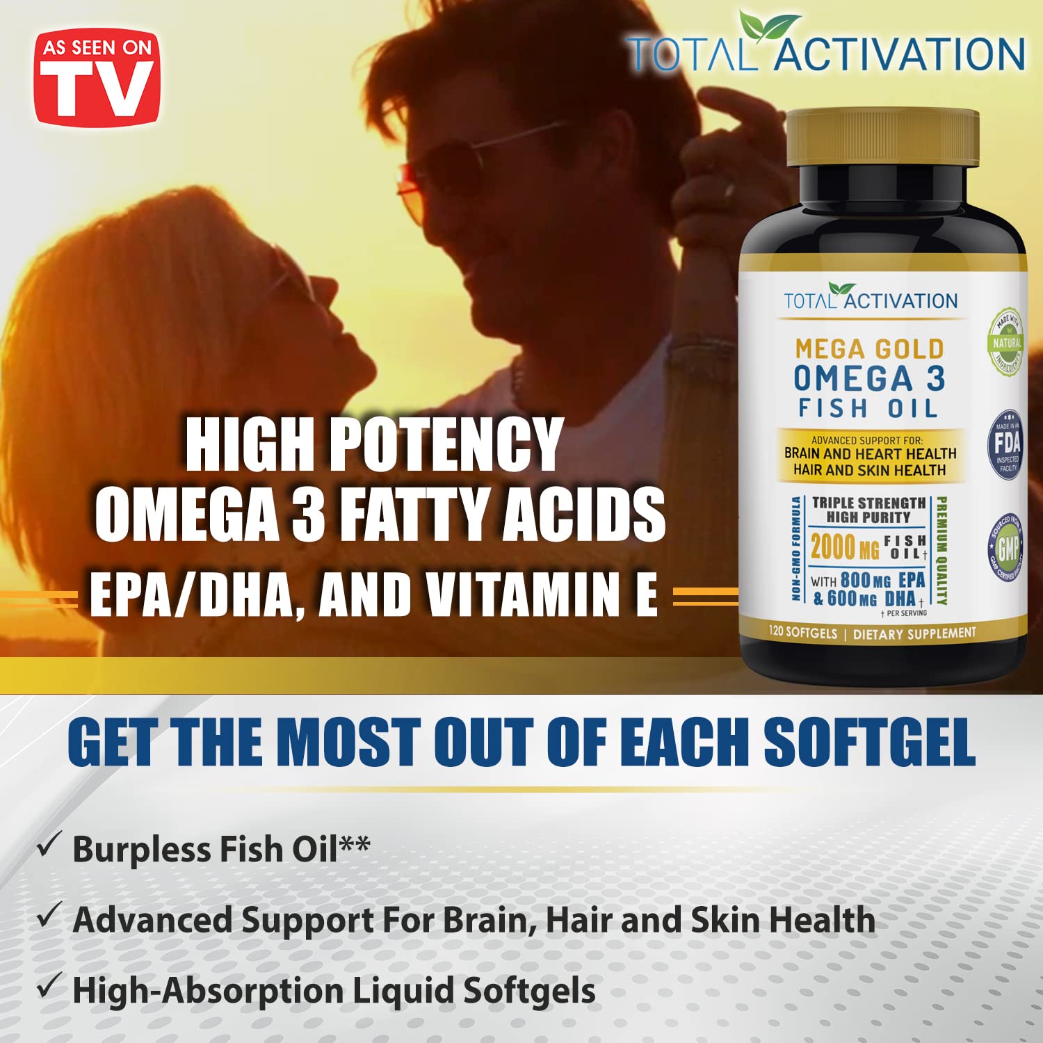 Total Activation Omega-3 Fish Oil Softgels 2000mg ingredients list