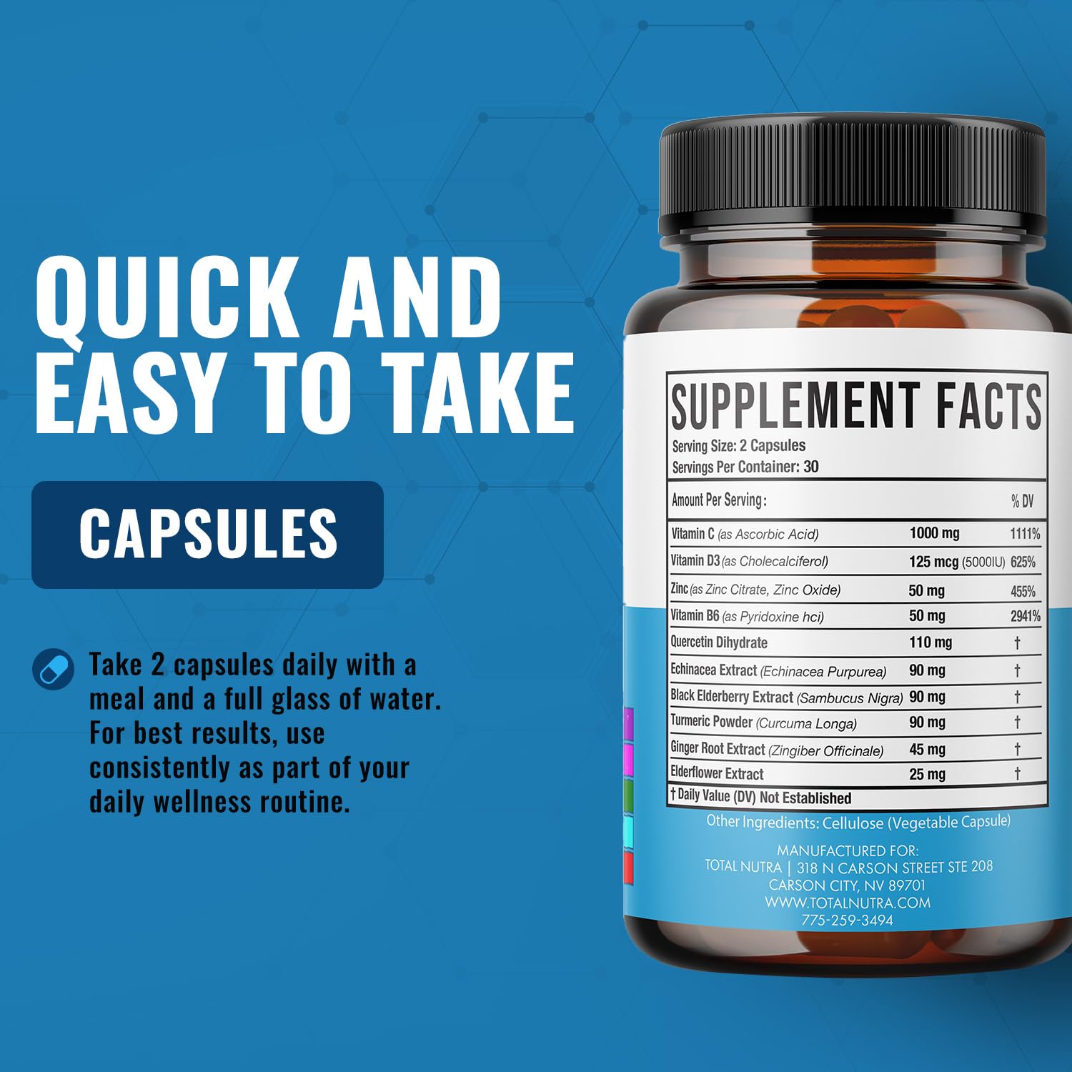 Total Nutra Echinacea daily wellness Support Capsules on a table