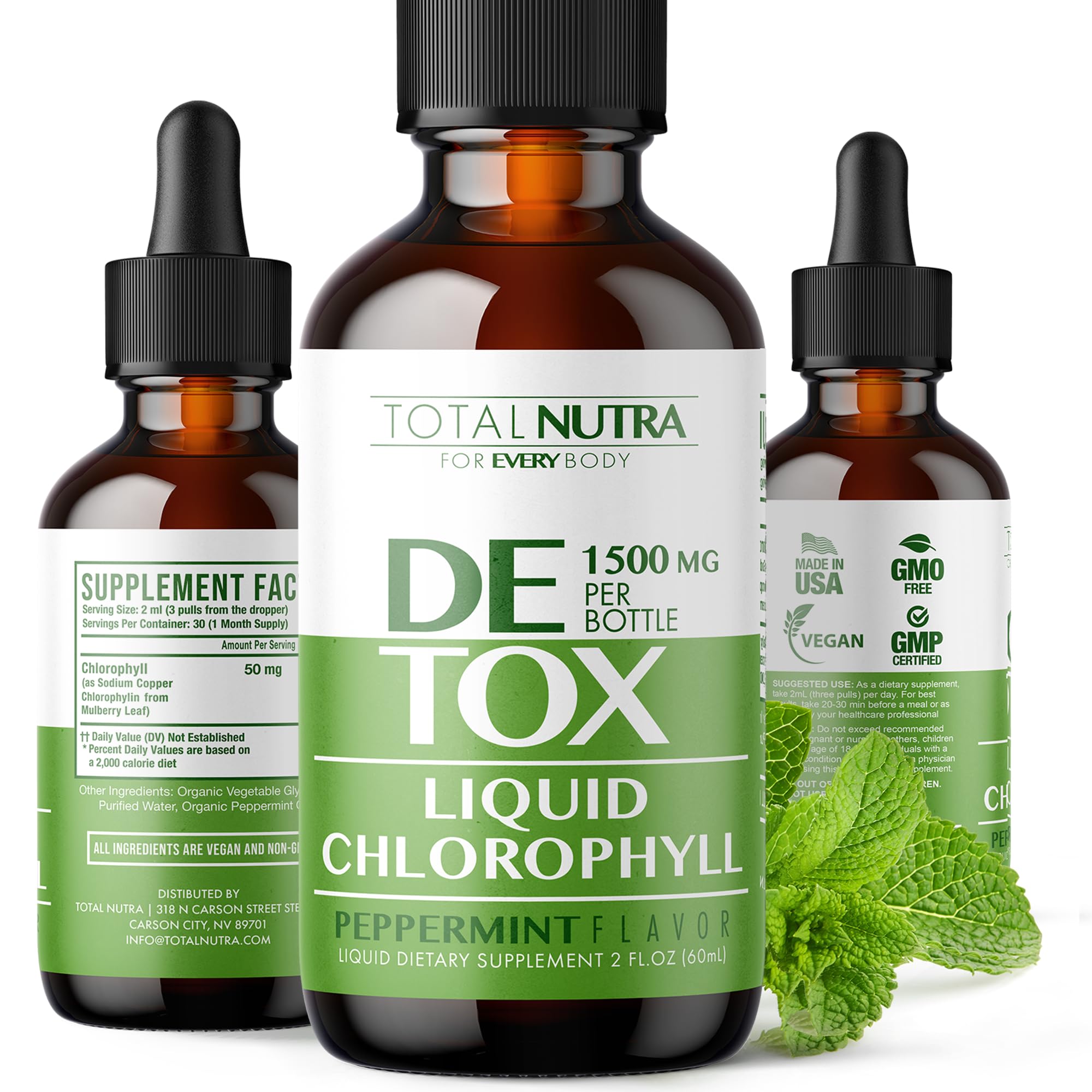 Total Nutra Liquid Chlorophyll Drops 50mg Mint Flavour front view