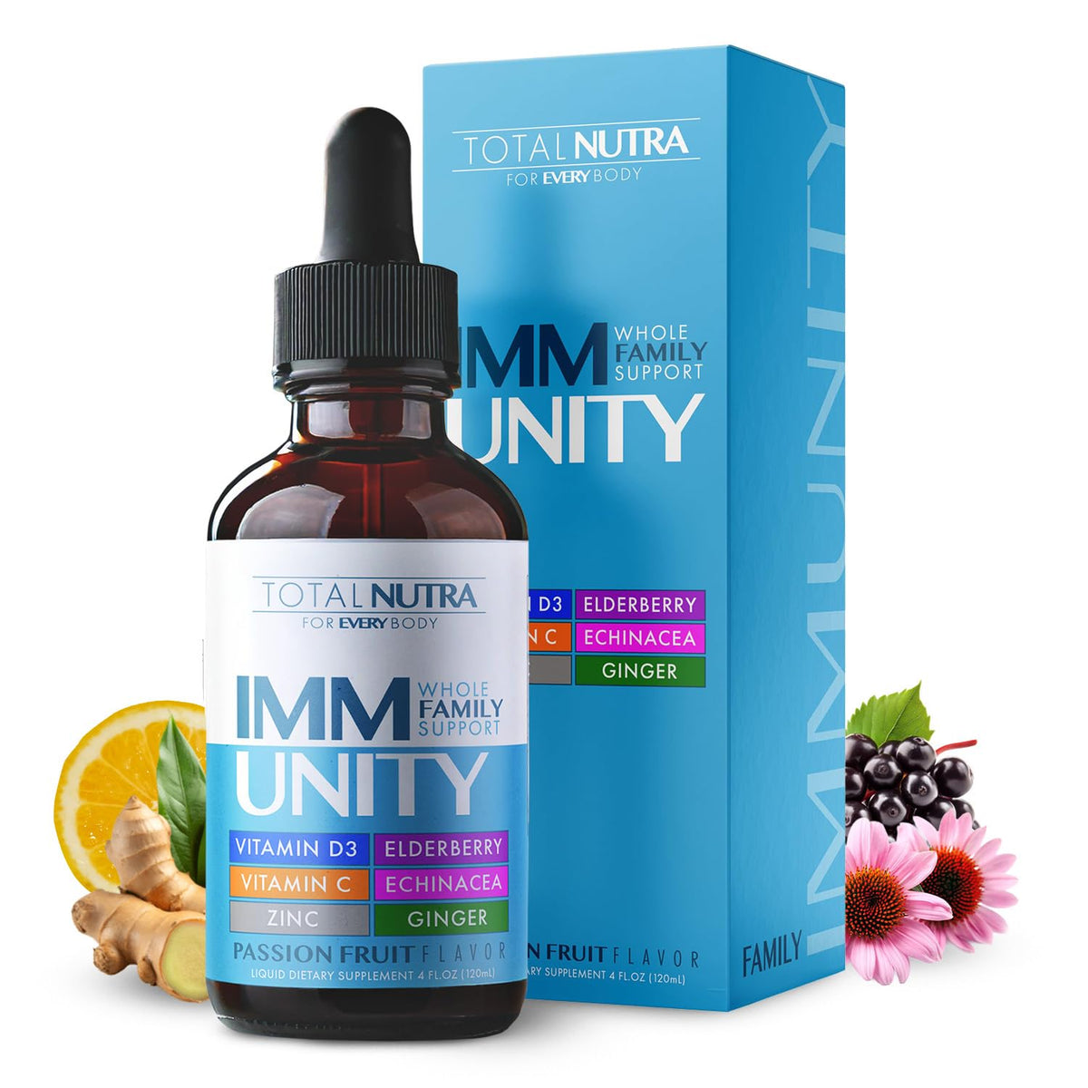 Total Nutra Liquid Multivitamins 250g front view with passion fruit flavour