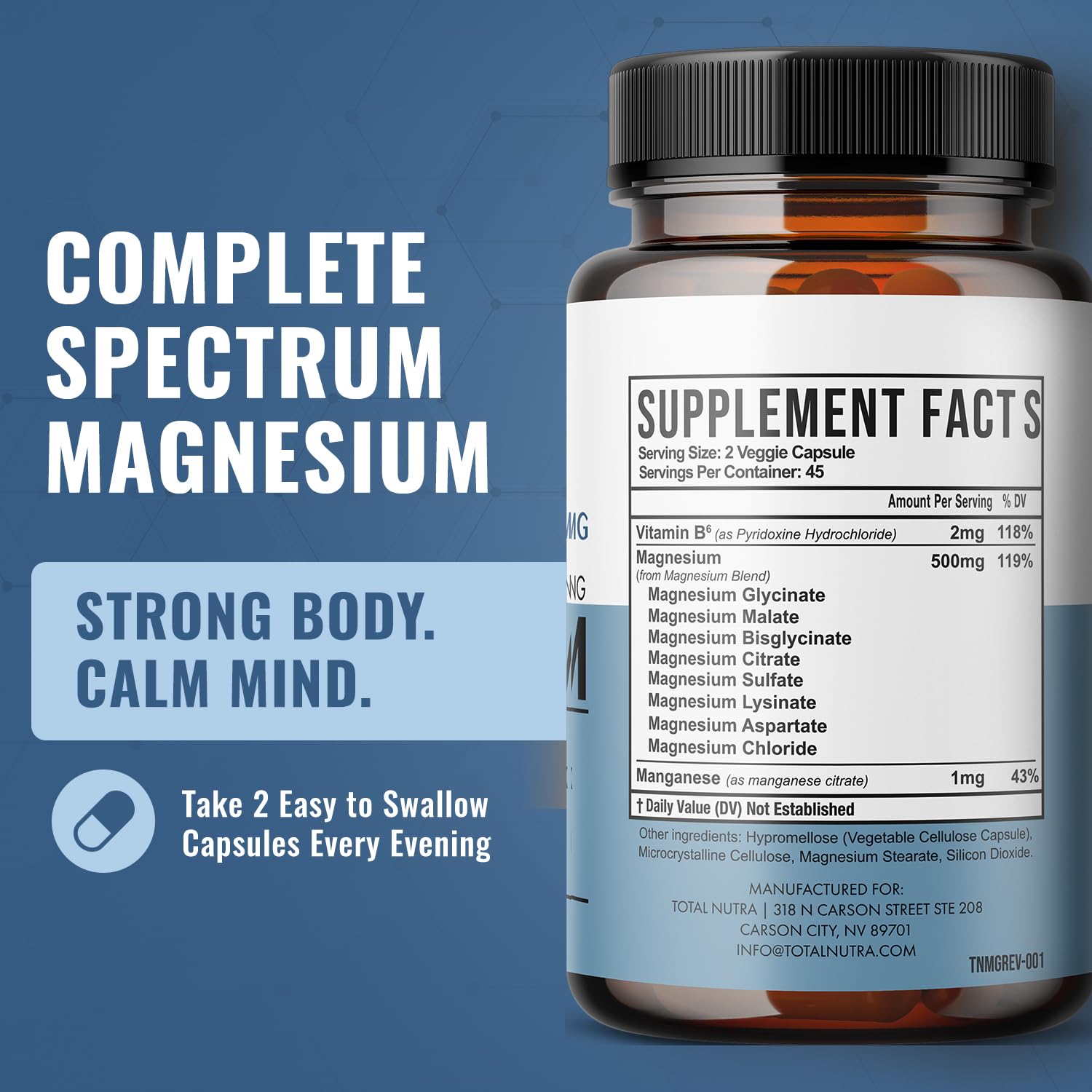 Total Nutra Magnesium Complex 10-in-1 Capsules on a wooden table