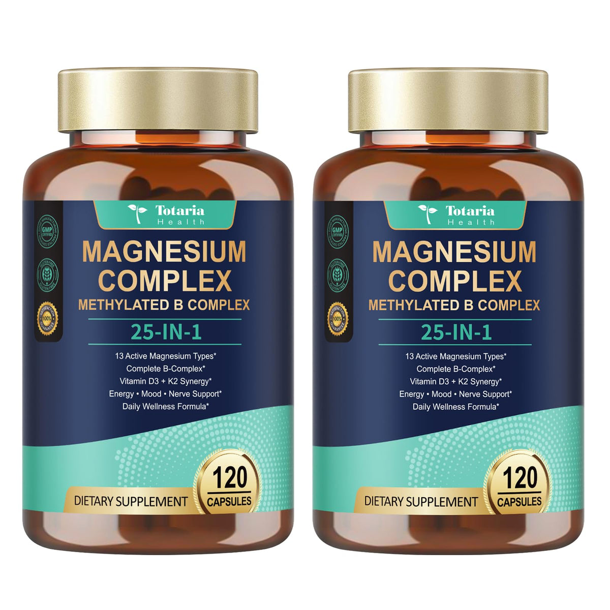 Totaria 25-in-1 Magnesium Complex front view with two bottles