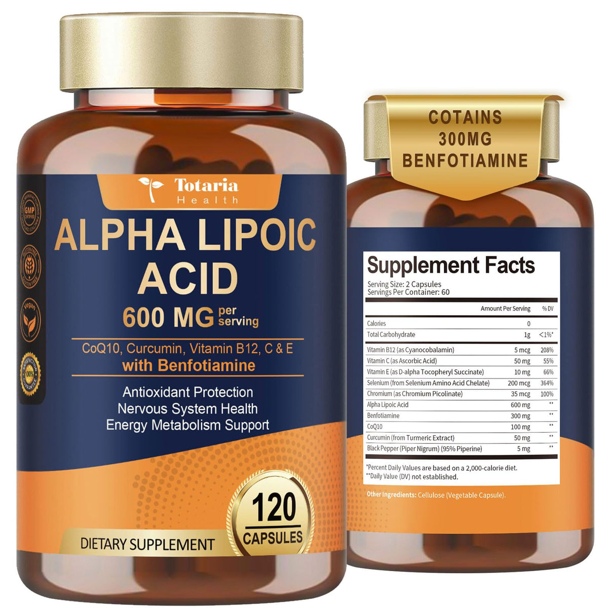 Totaria Alpha Lipoic Acid 600 mg supplement bottle front view