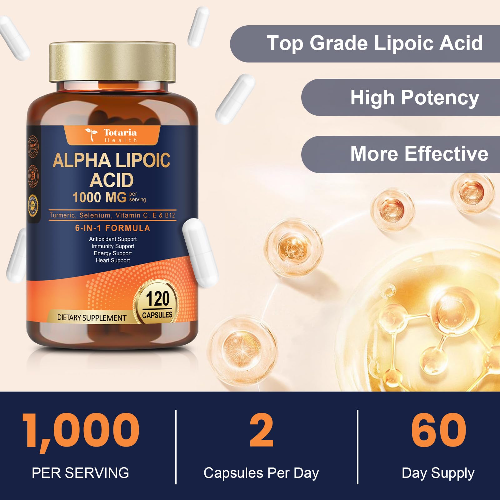 Totaria Alpha Lipoic Acid Capsules 1000mg bottle opened