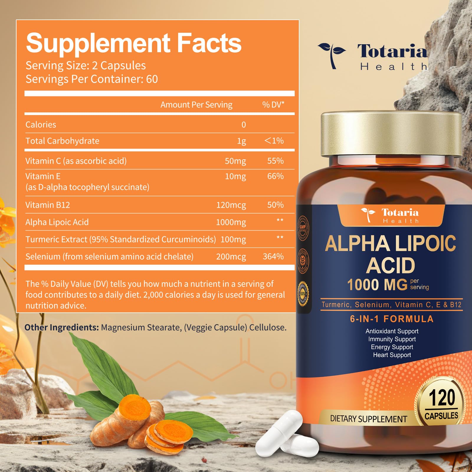 Totaria Alpha Lipoic Acid Capsules 1000mg bottle with label