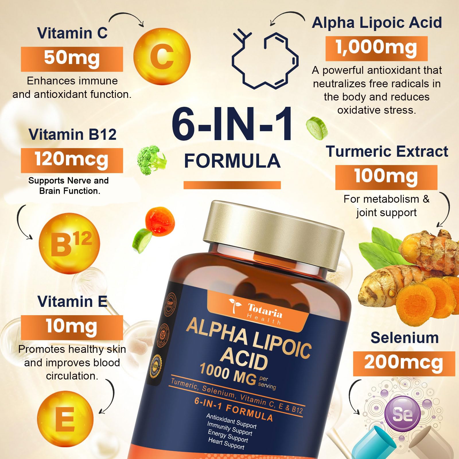 Totaria Alpha Lipoic Acid Capsules 1000mg side view