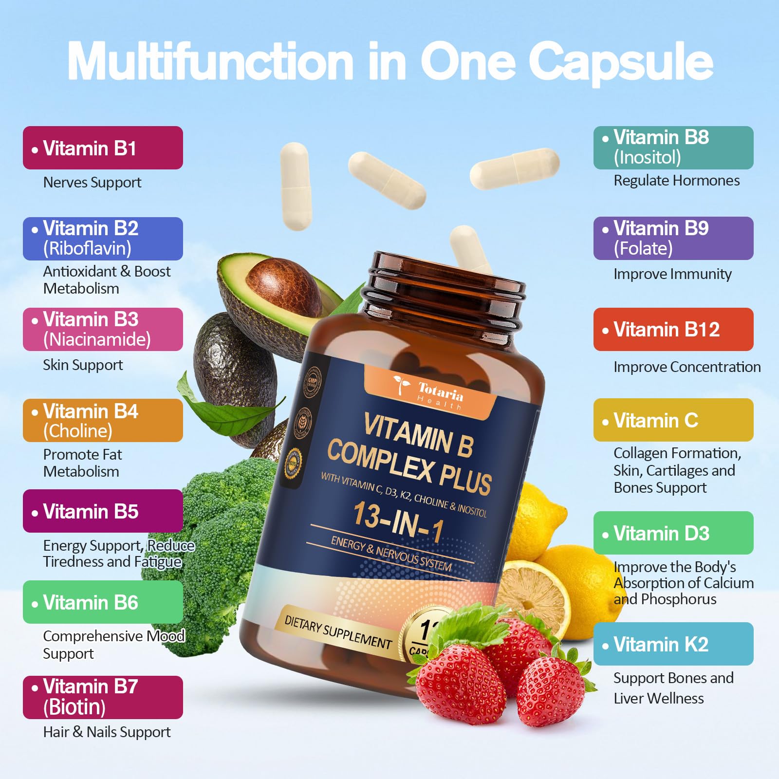 Totaria B-Complex 13-in-1 Vitamin Capsules bottle with label