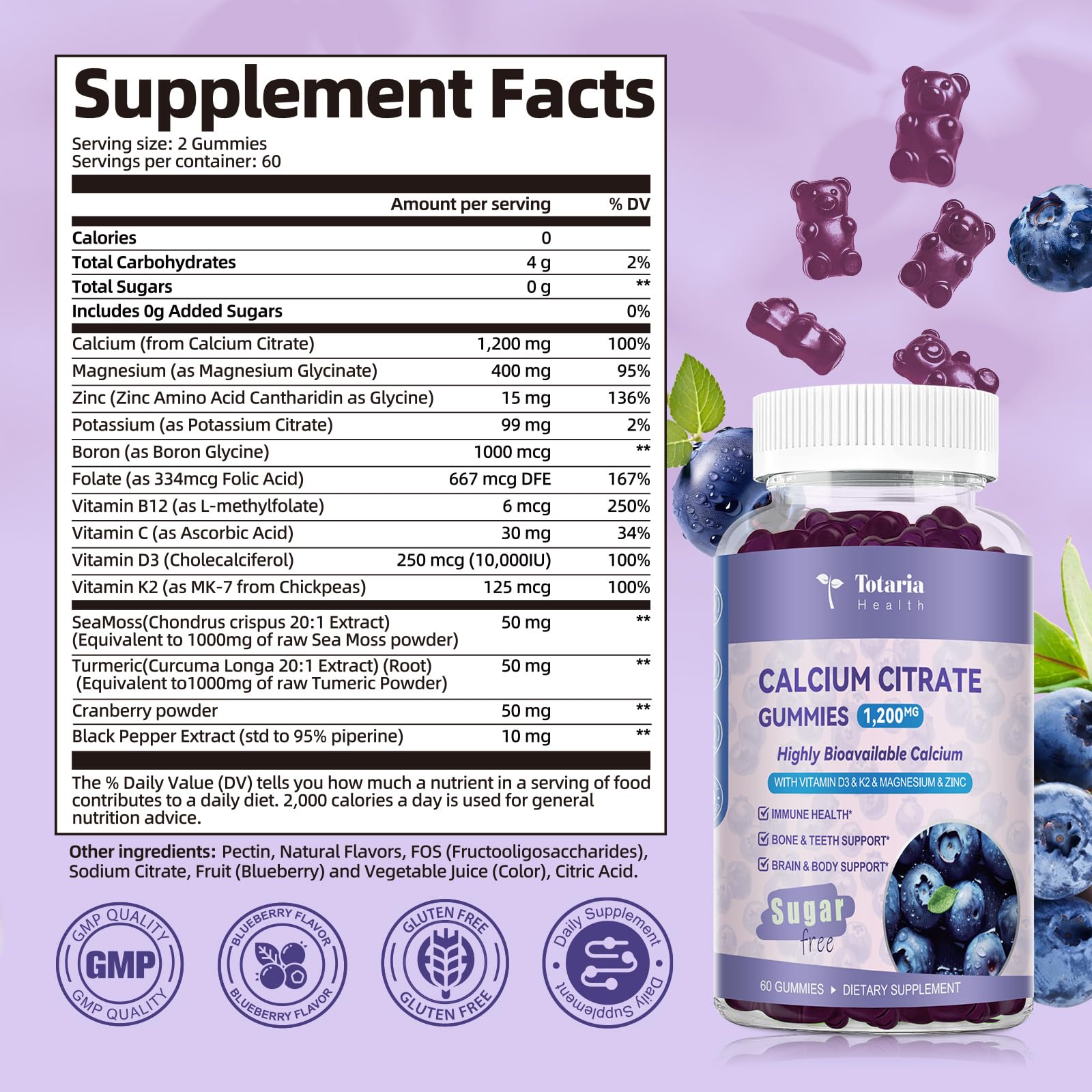 Totaria Calcium Citrate Gummies close-up of gummy shape and colour