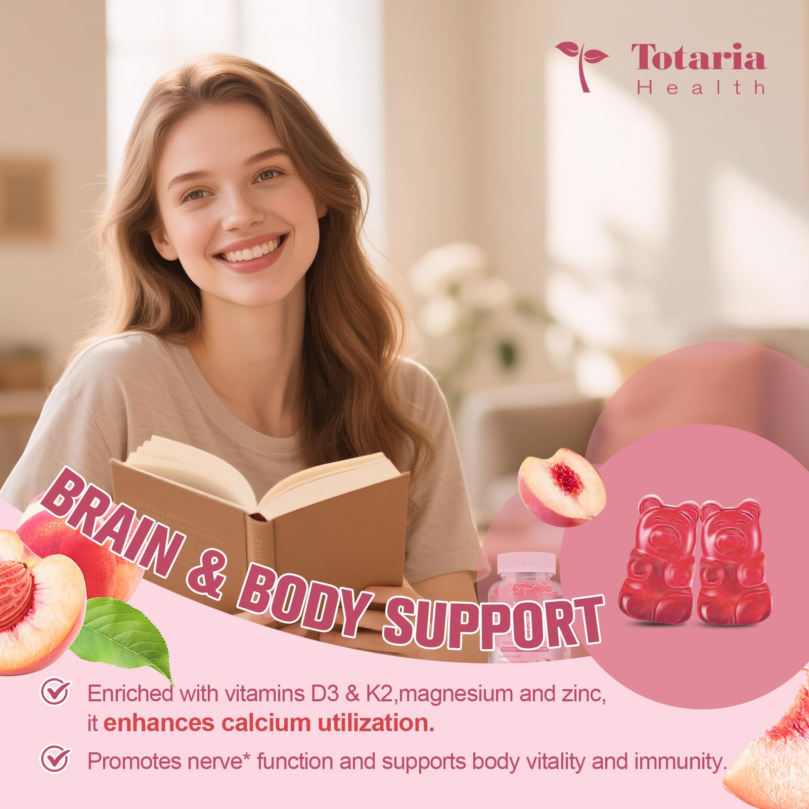 Totaria Calcium Citrate Gummies displayed on a kitchen counter