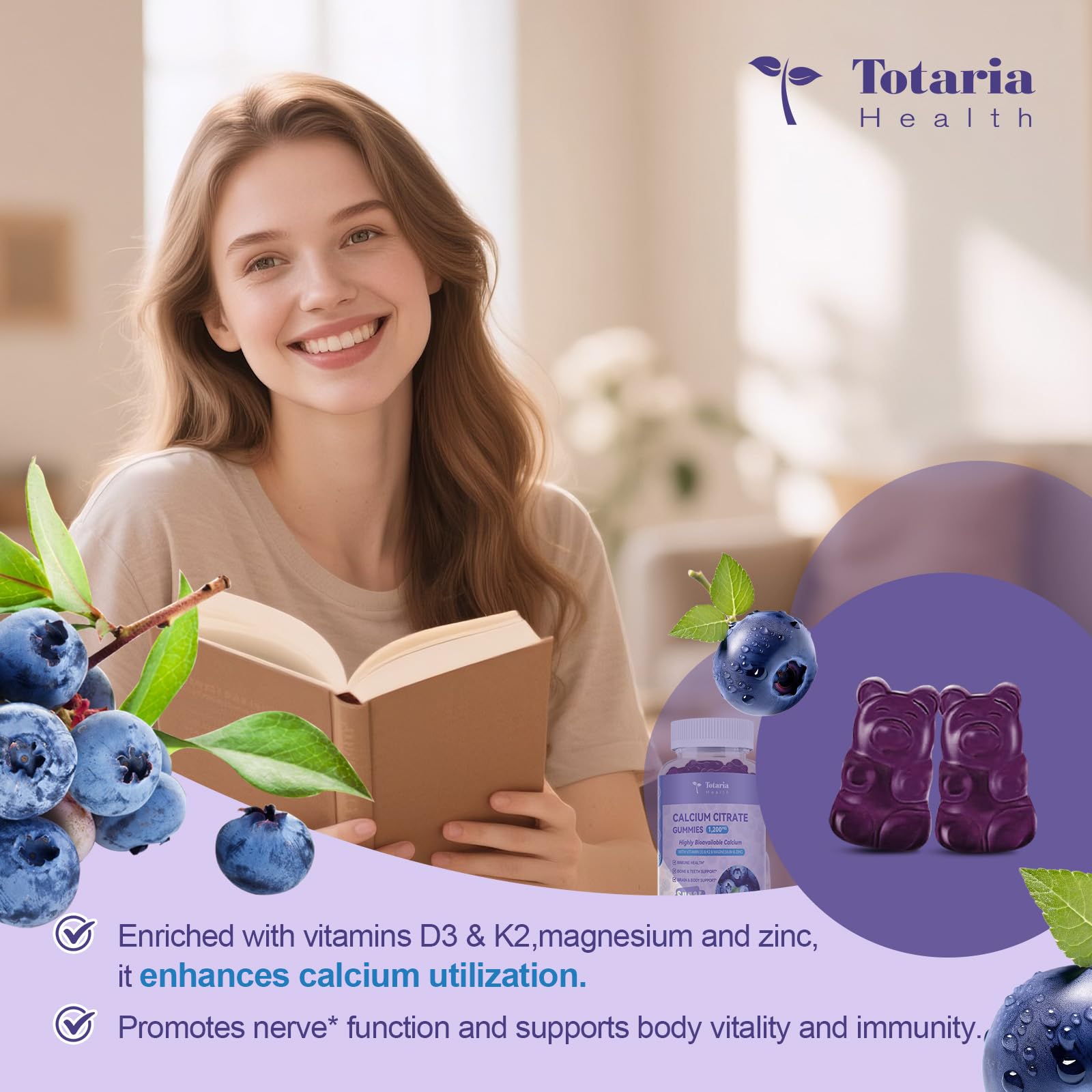 Totaria Calcium Citrate Gummies showing dosage of 2 gummies