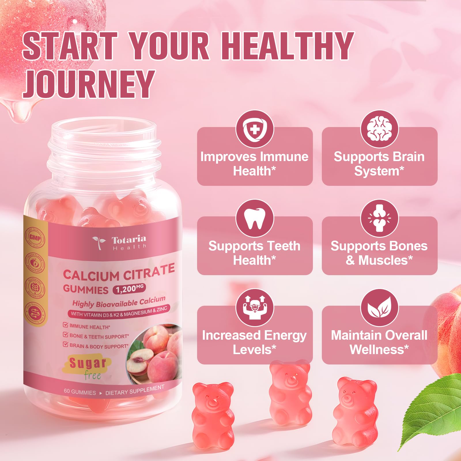 Totaria Calcium Citrate Gummies side view with nutrition facts