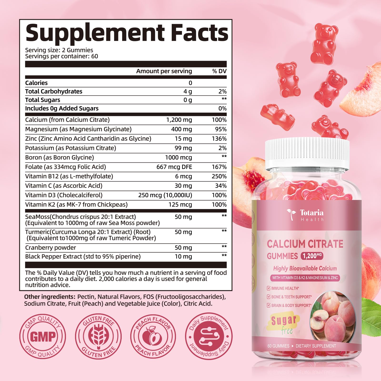 Totaria Calcium Citrate Gummies with a measuring spoon for dosage