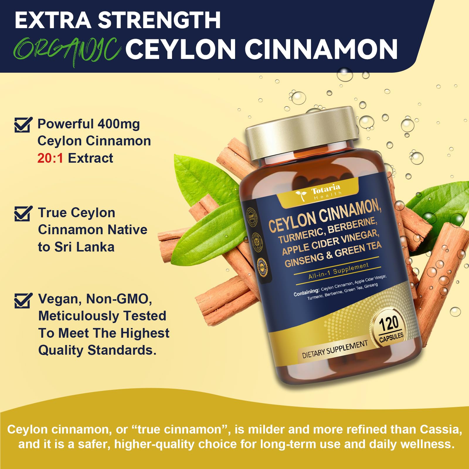 Totaria Ceylon Cinnamon Capsules lifestyle setting on kitchen counter