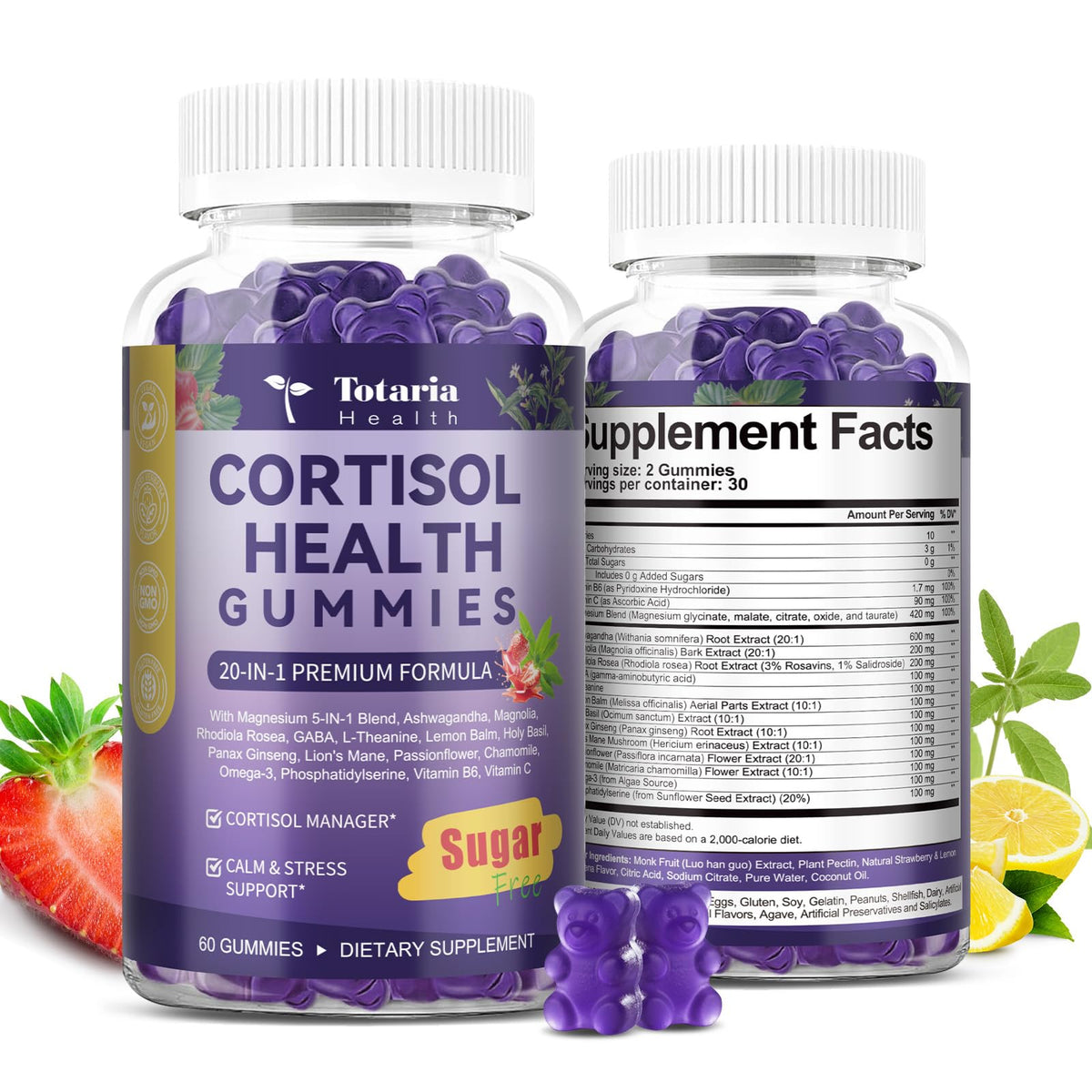 Totaria Cortisol Gummies 60 count bottle front view