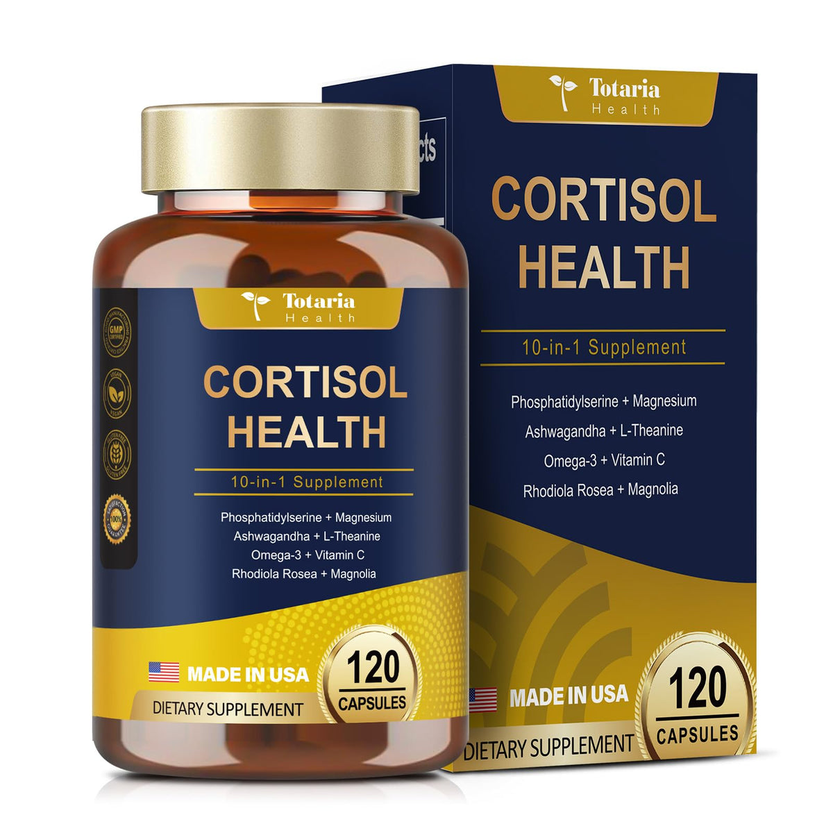 Totaria Cortisol Supplement 120 Vegan Capsules front view