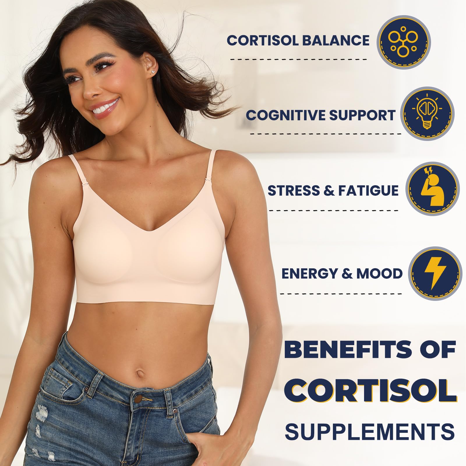 Totaria Cortisol Supplement 120 Vegan Capsules with a measuring spoon