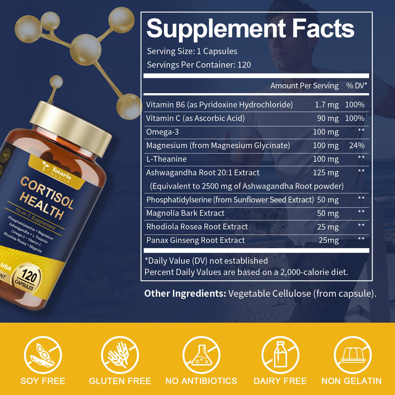 Totaria Cortisol Supplement 120 Vegan Capsules with fresh herbs