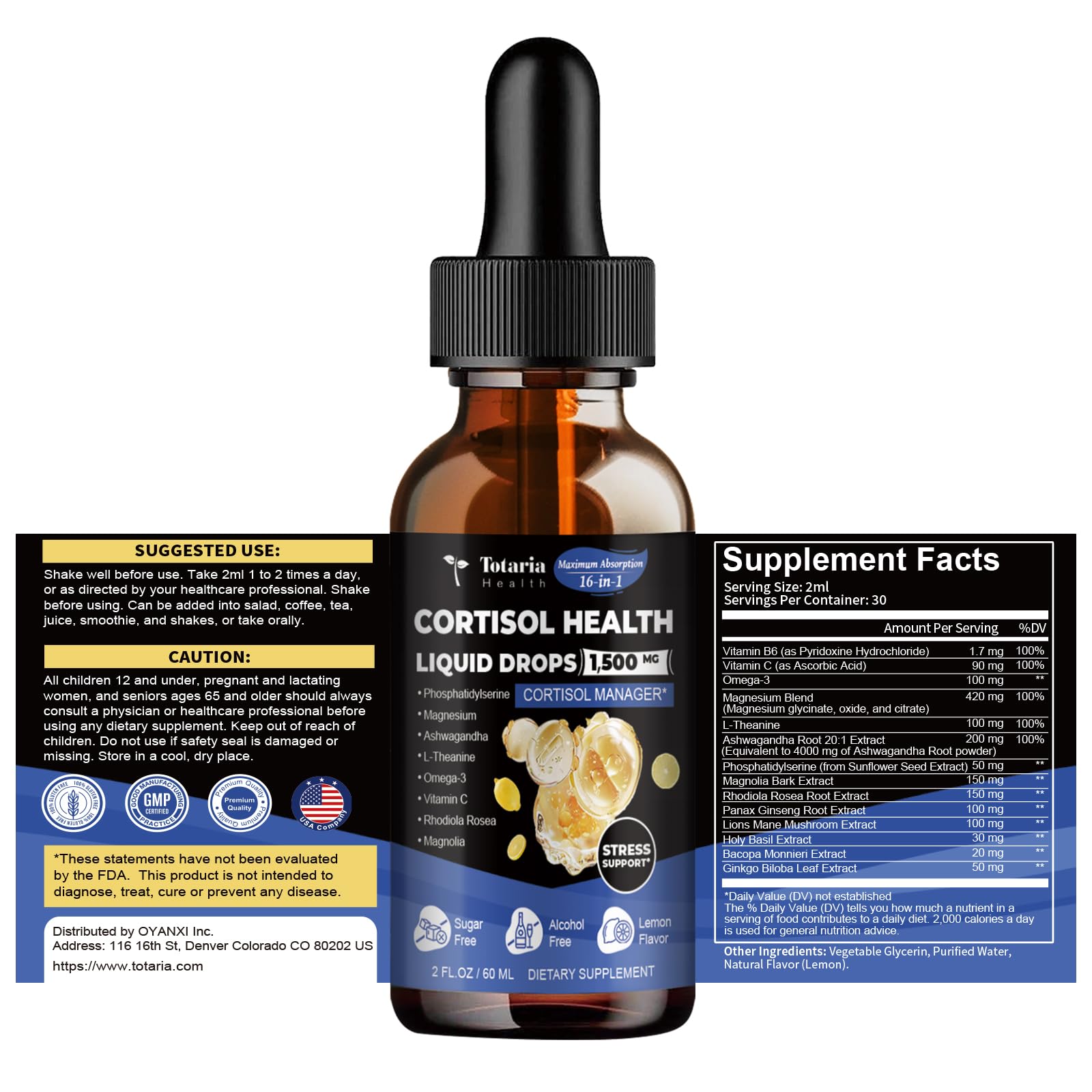 Totaria Cortisol Support Drops 120g bottle on a wooden table