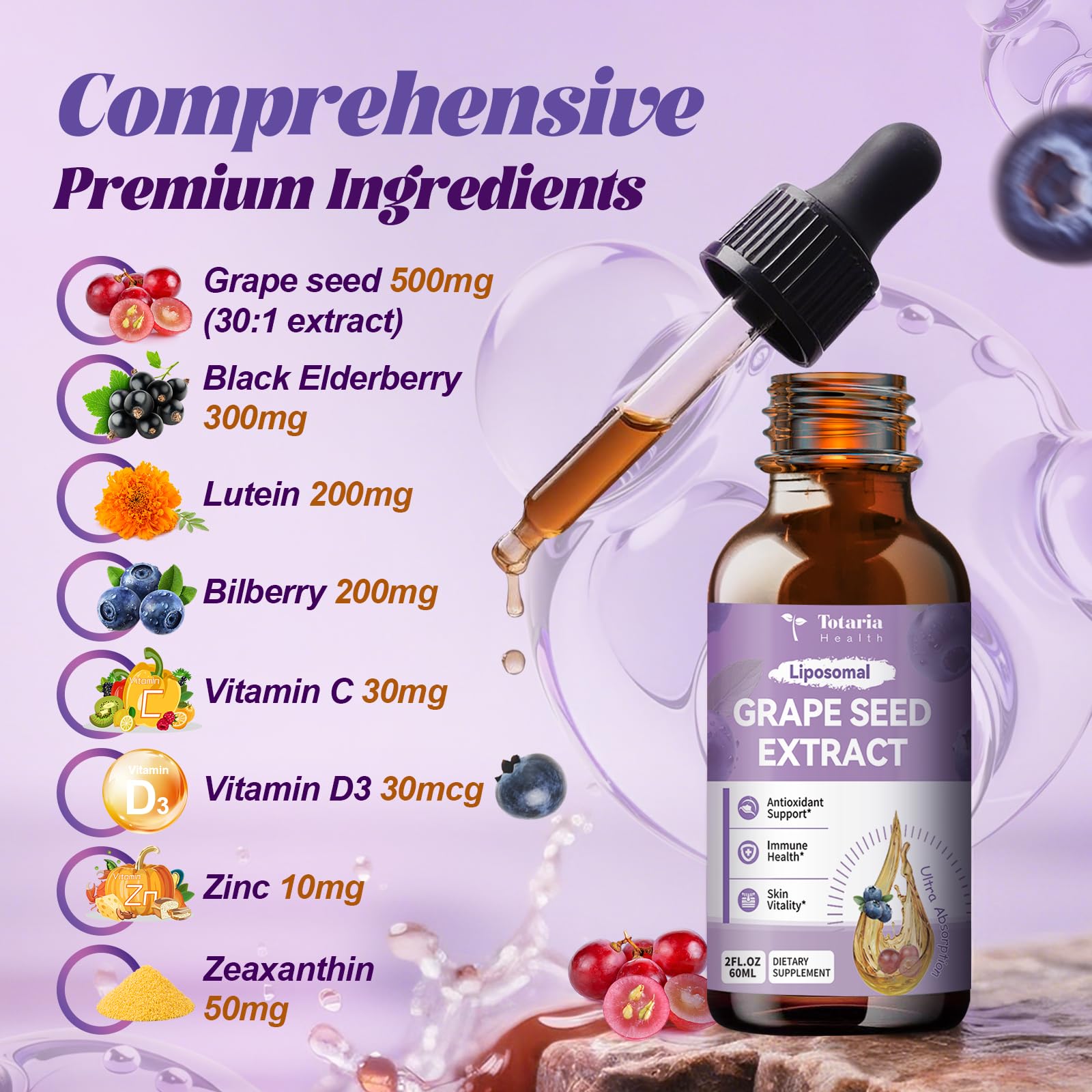 Totaria Grape Seed Extract Drops 500mg bottle with label