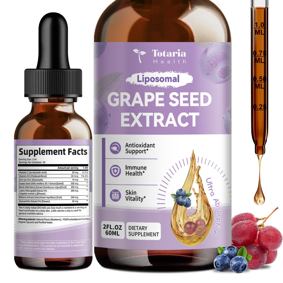 Totaria Grape Seed Extract Drops 500mg front view