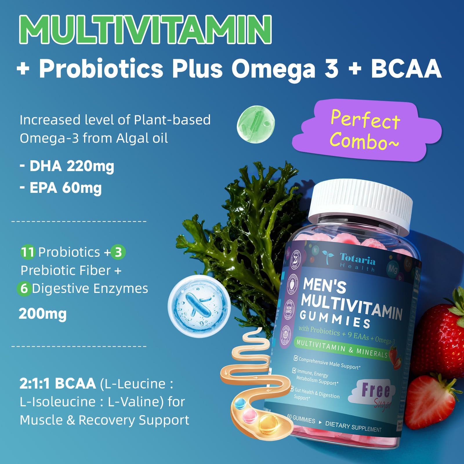 Totaria gummies with plant-based ingredients illustration