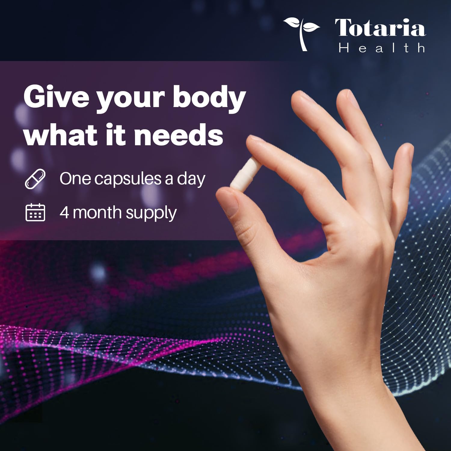 Totaria Magnesium Complex 700mg capsules alongside a glass of water