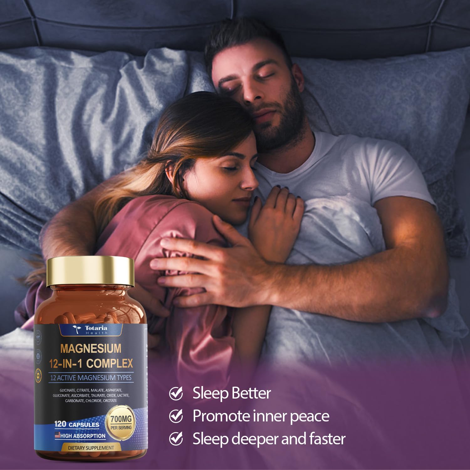 Totaria Magnesium Complex 700mg capsules on a wooden table