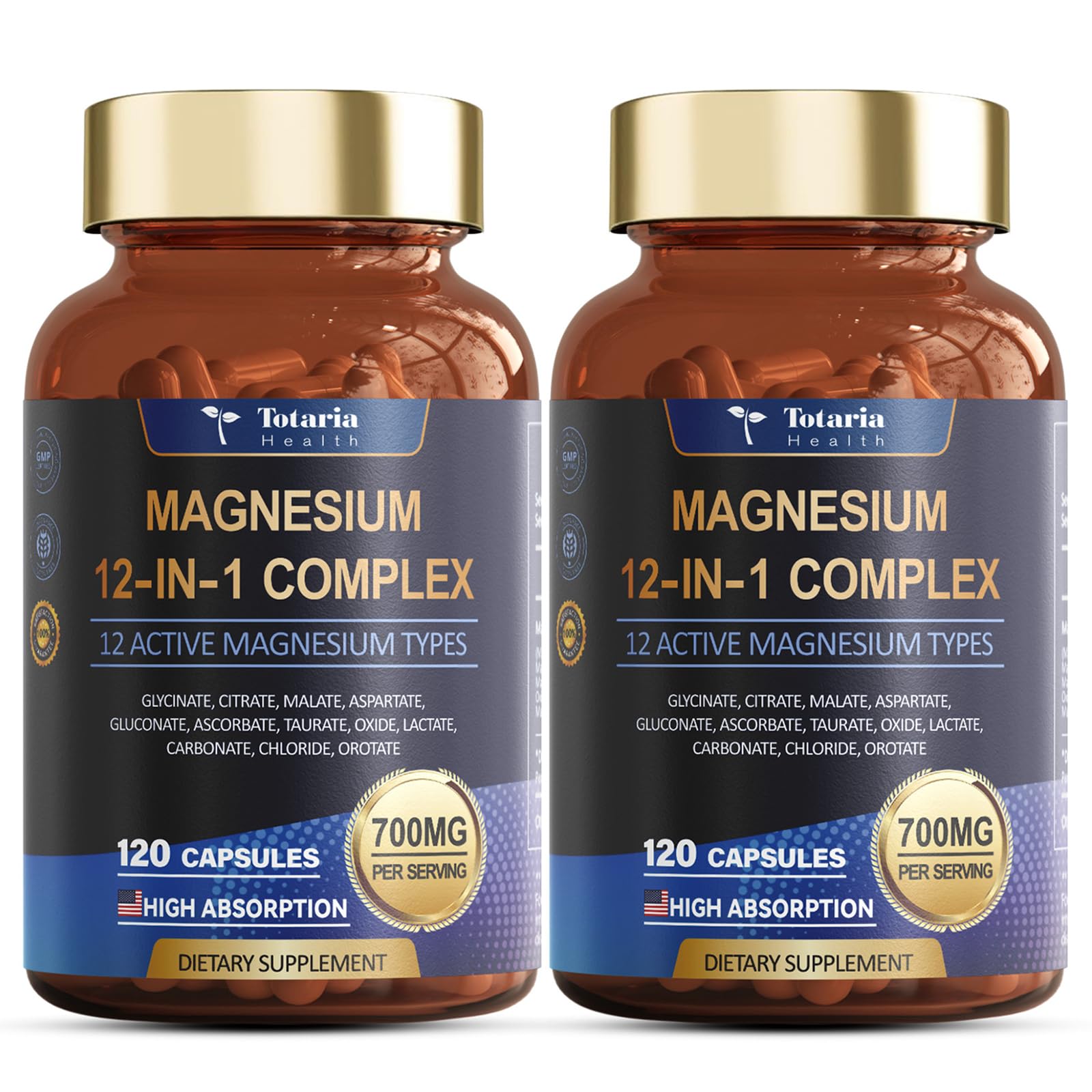 Totaria Magnesium Complex 700mg front view of capsule bottle