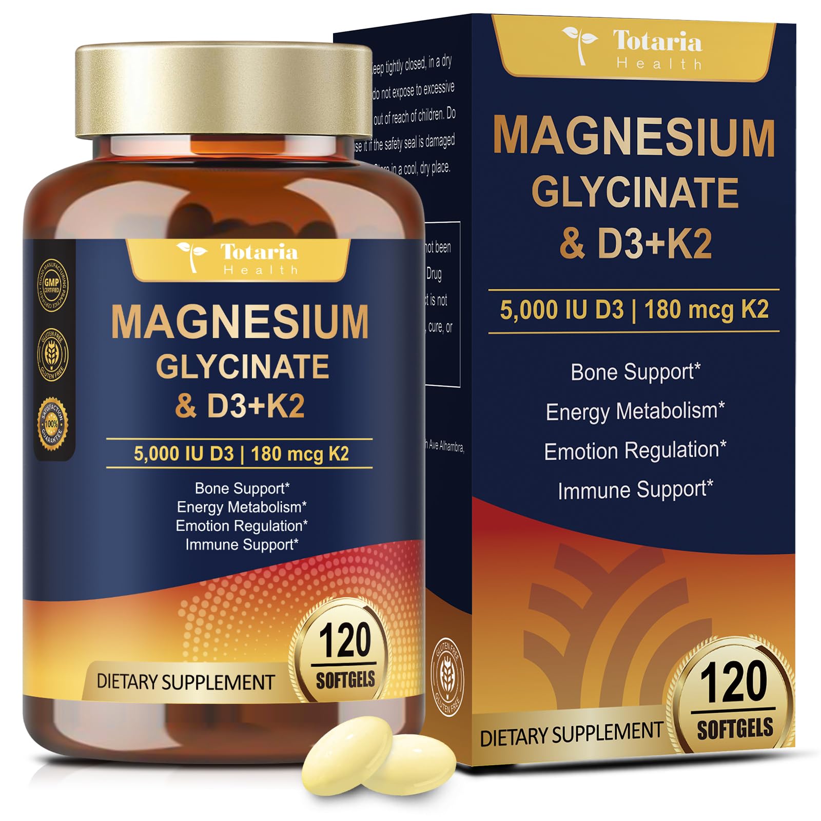 Totaria Magnesium Glycinate 500mg softgel bottle front view