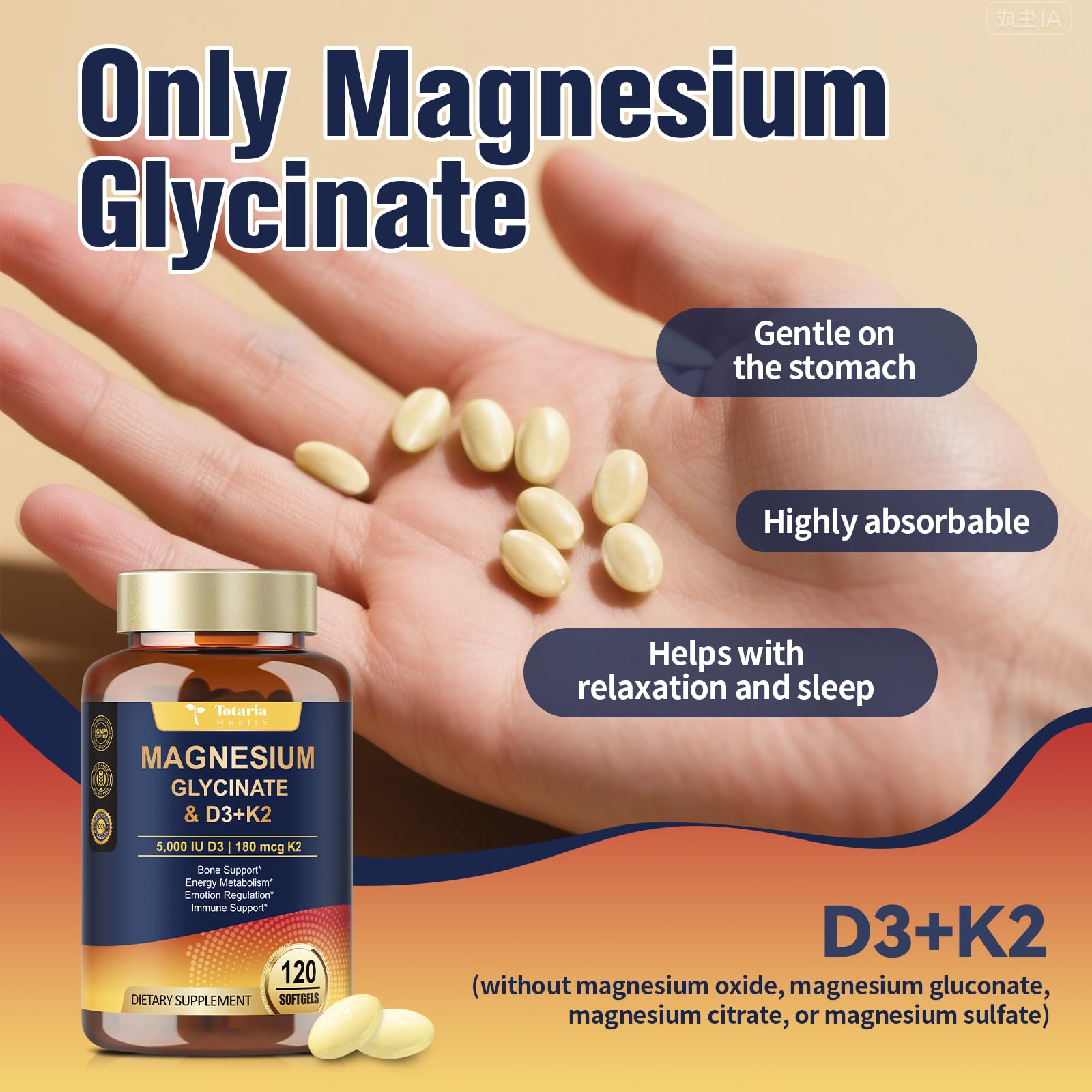 Totaria Magnesium Glycinate softgel bottle side view