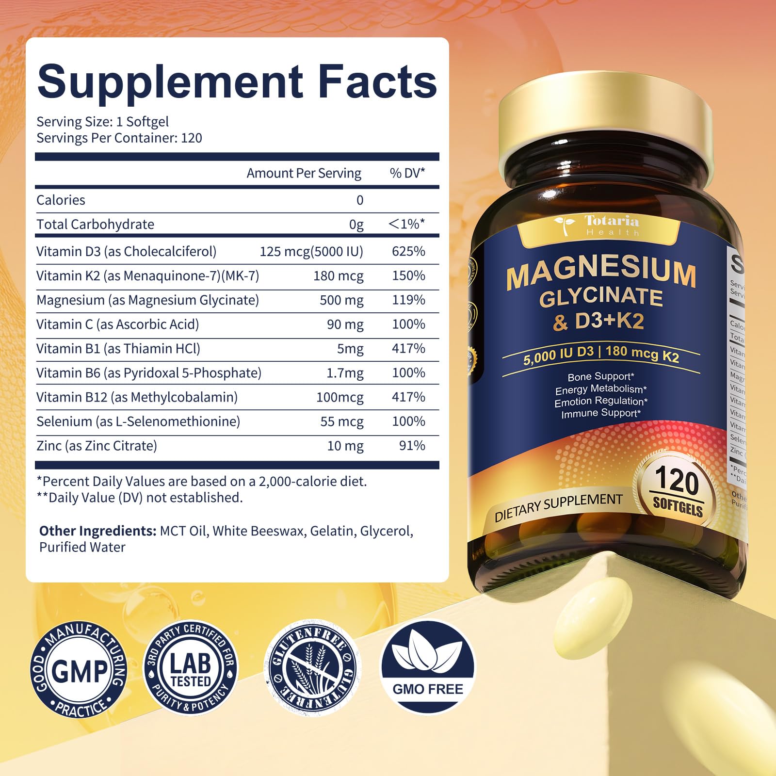 Totaria Magnesium Glycinate softgel with lifestyle background