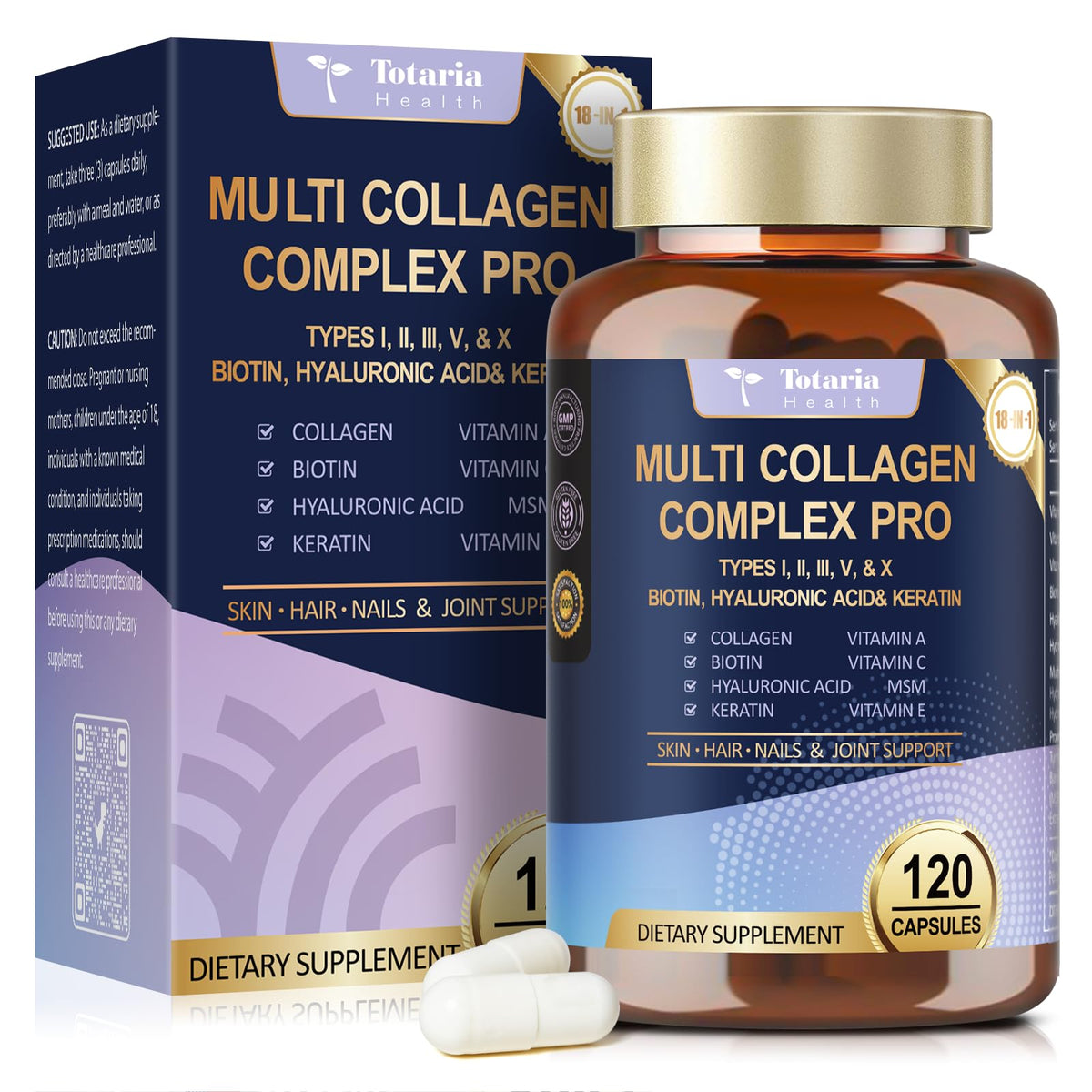 Totaria Multi Collagen Complex 1500mg supplement front view