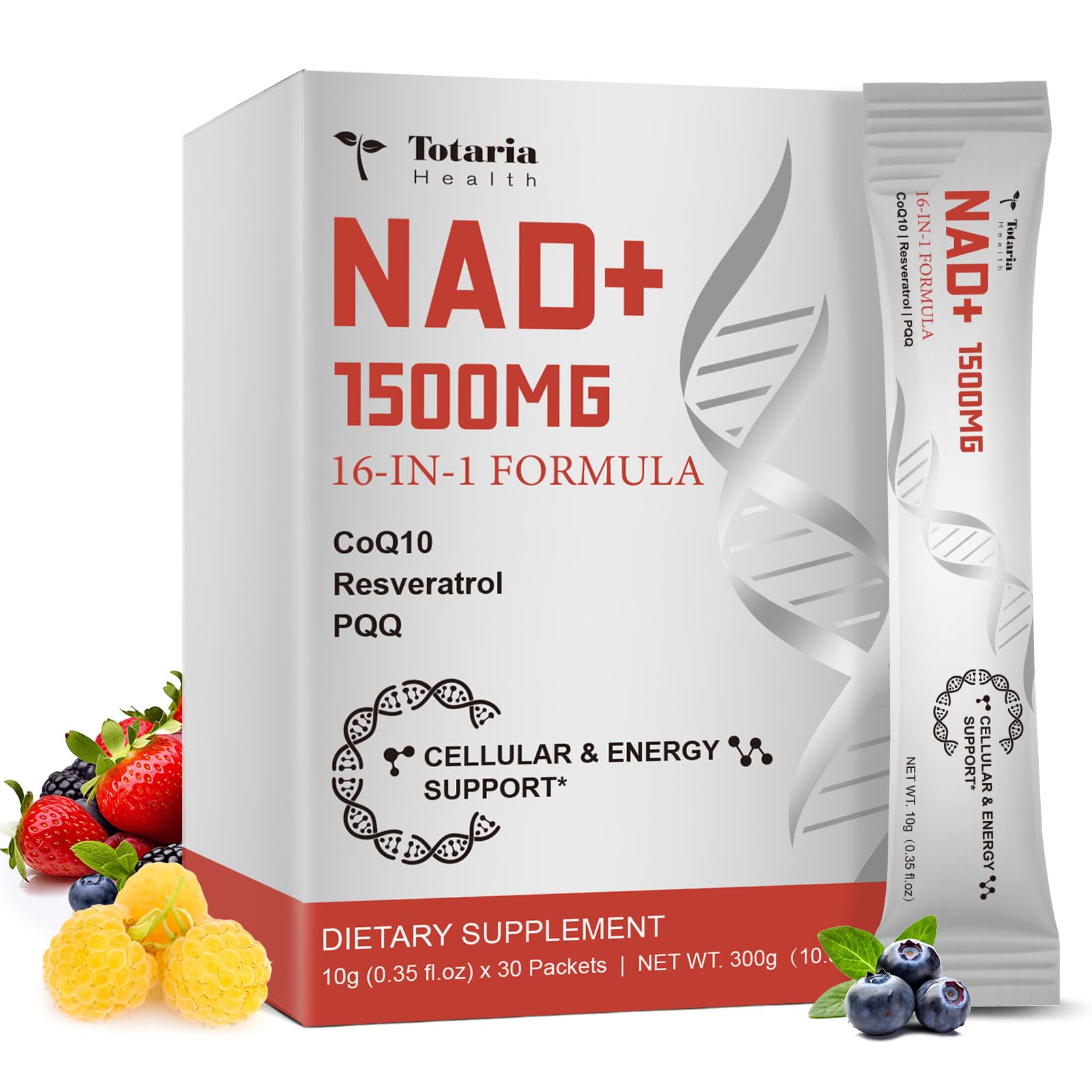 Totaria NAD+ Liquid Supplement box front view with 30 sachets