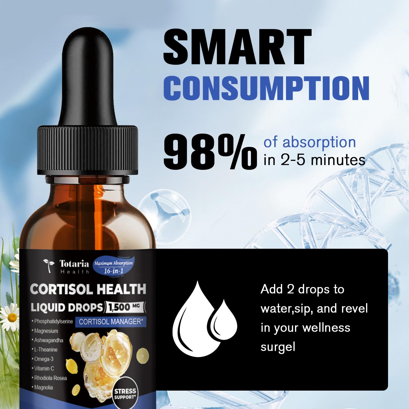 Totaria Natural Cortisol Support Drops lifestyle scene with drops