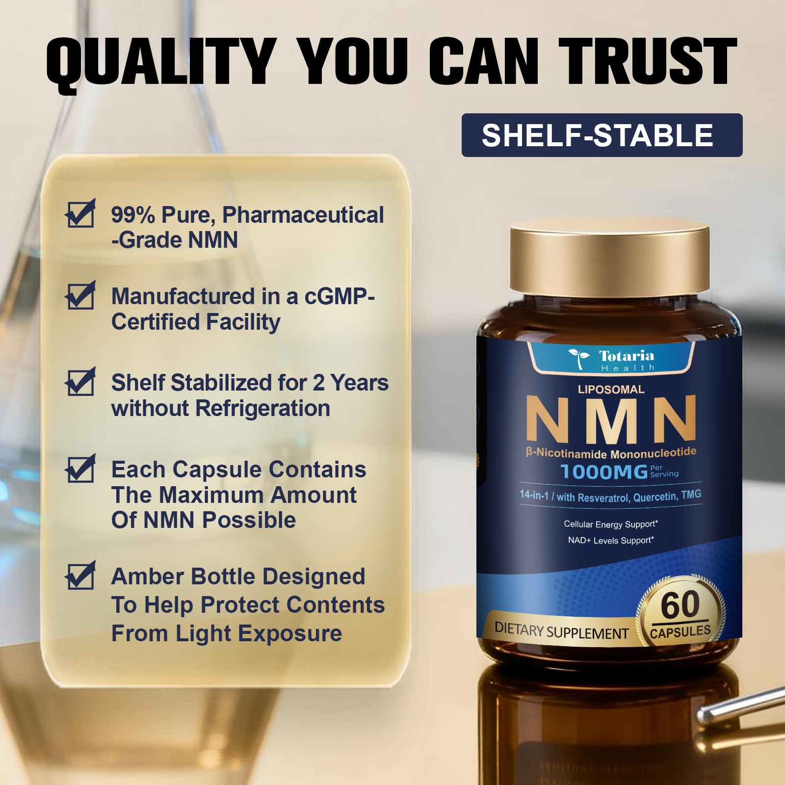 Totaria NMN Resveratrol Supplement 1000mg 60 Capsules side view