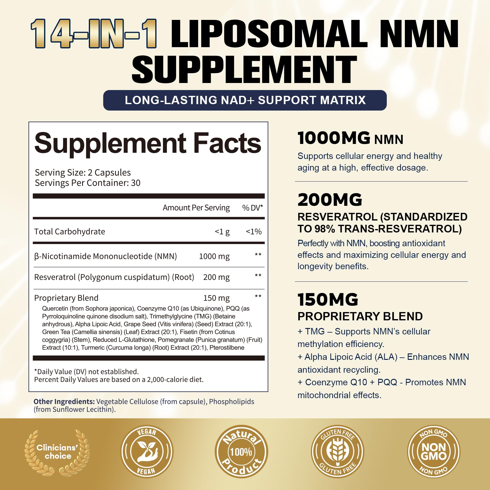 Totaria NMN Resveratrol Supplement 1000mg 60 Capsules with ingredients list