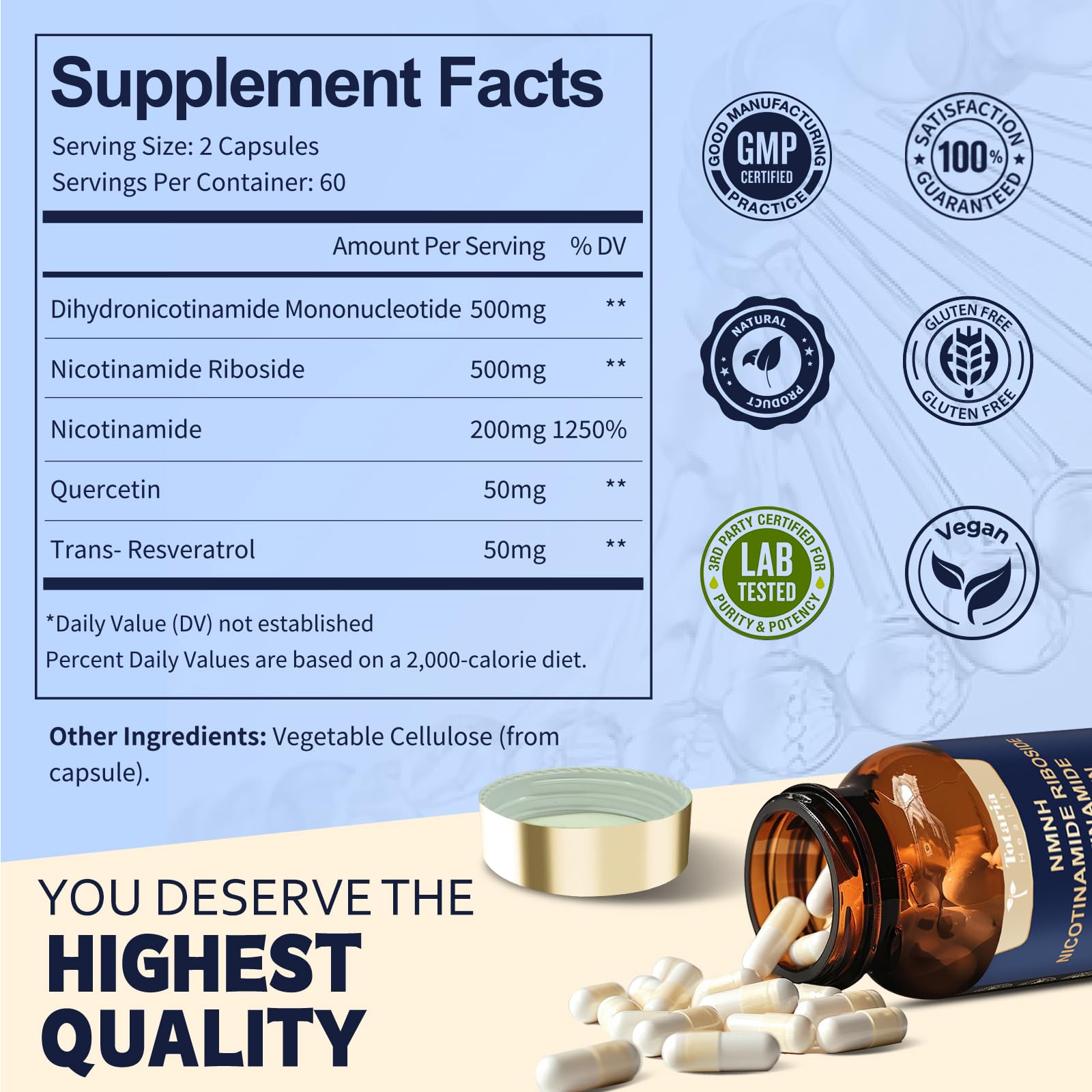 Totaria NMNH Resveratrol Supplement bottle side view