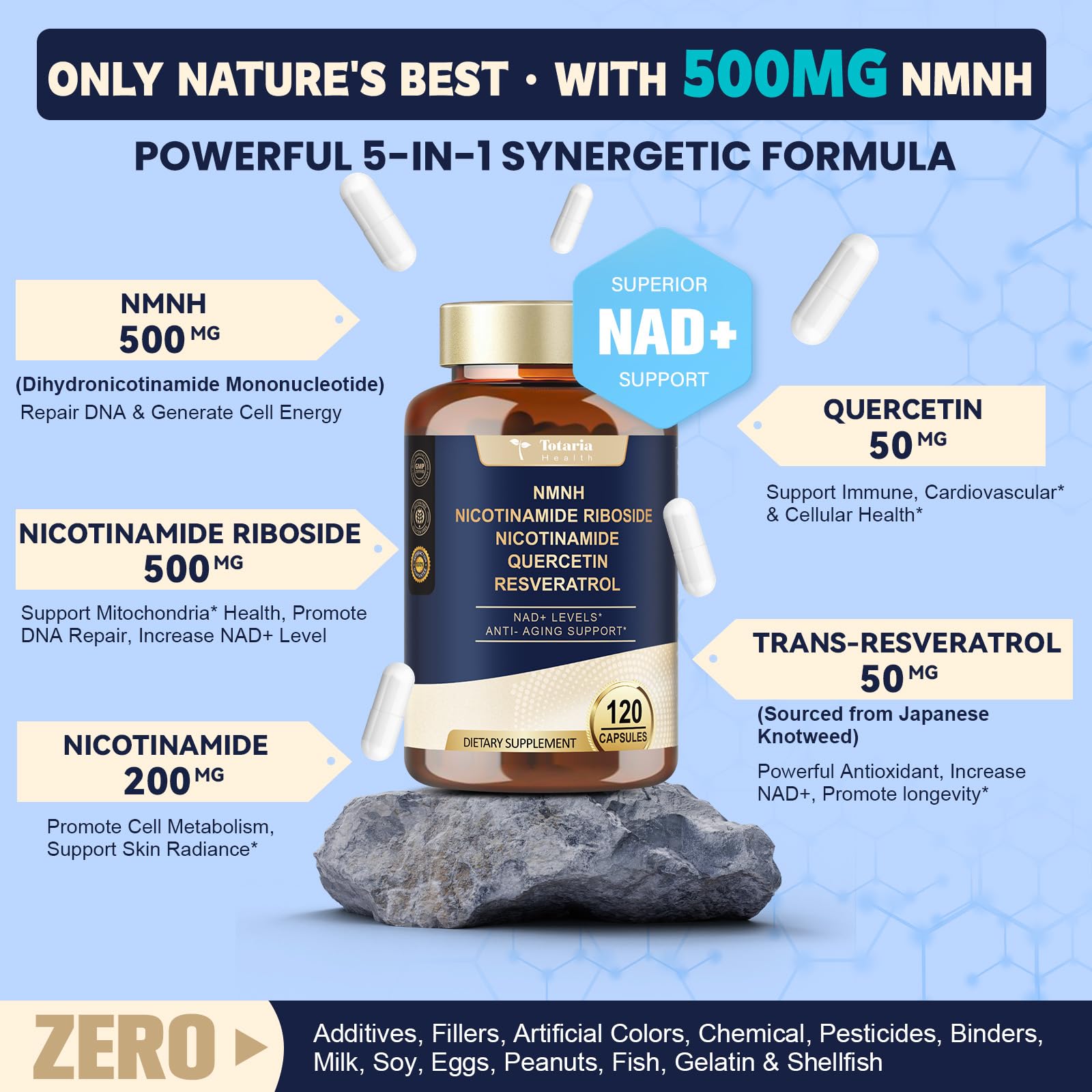 Totaria NMNH Resveratrol Supplement bottle with measuring spoon