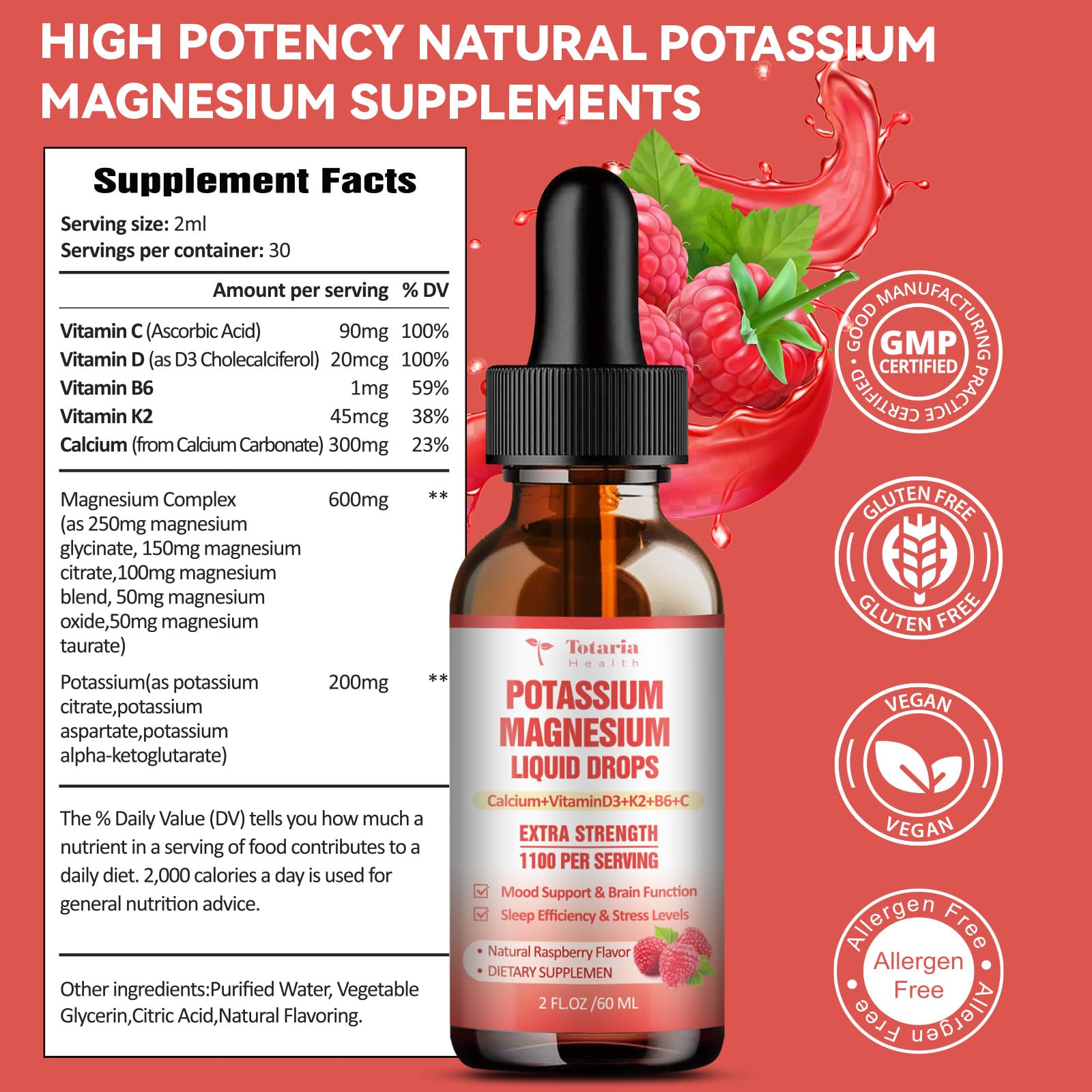 Totaria Potassium Magnesium Supplement Drops 50ml dropper close-up