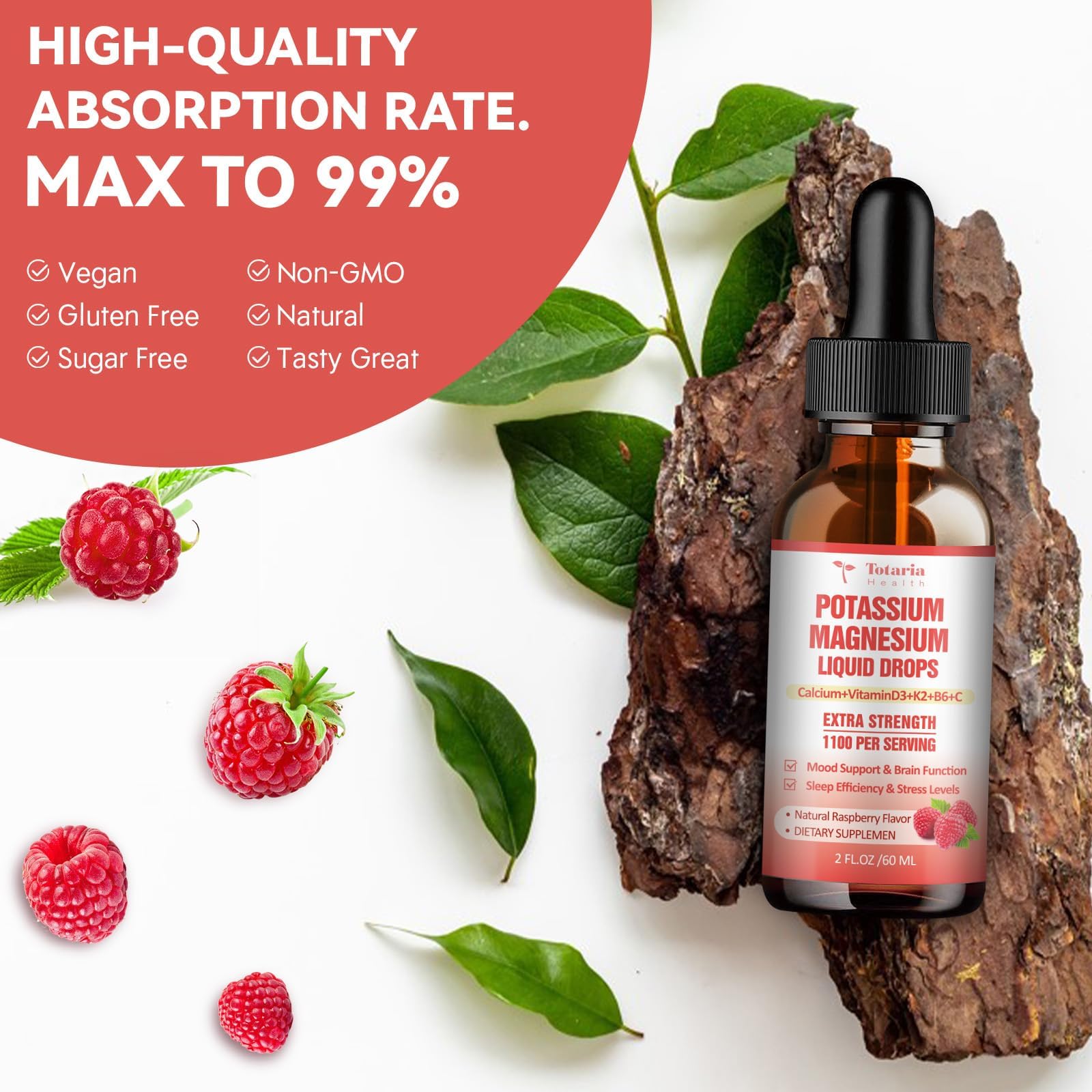 Totaria Potassium Magnesium Supplement Drops with a measuring spoon