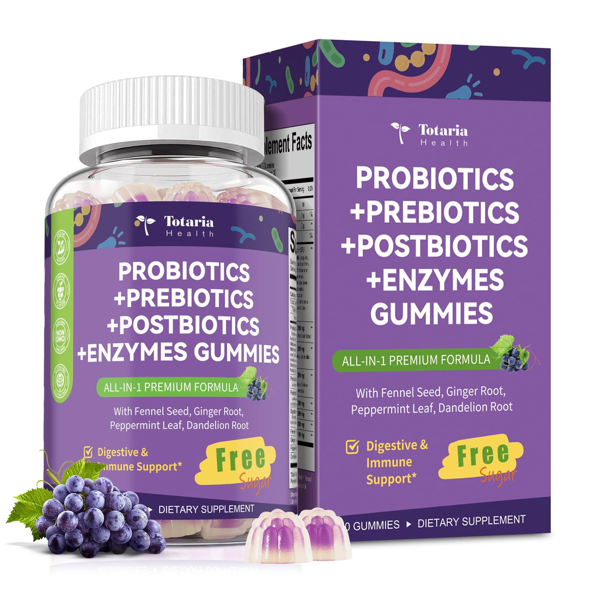 Totaria Pre + Post + Probiotics Gummies front view packaging