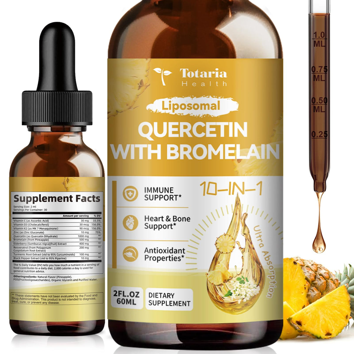 Totaria Quercetin with Bromelain Liquid Drops front view