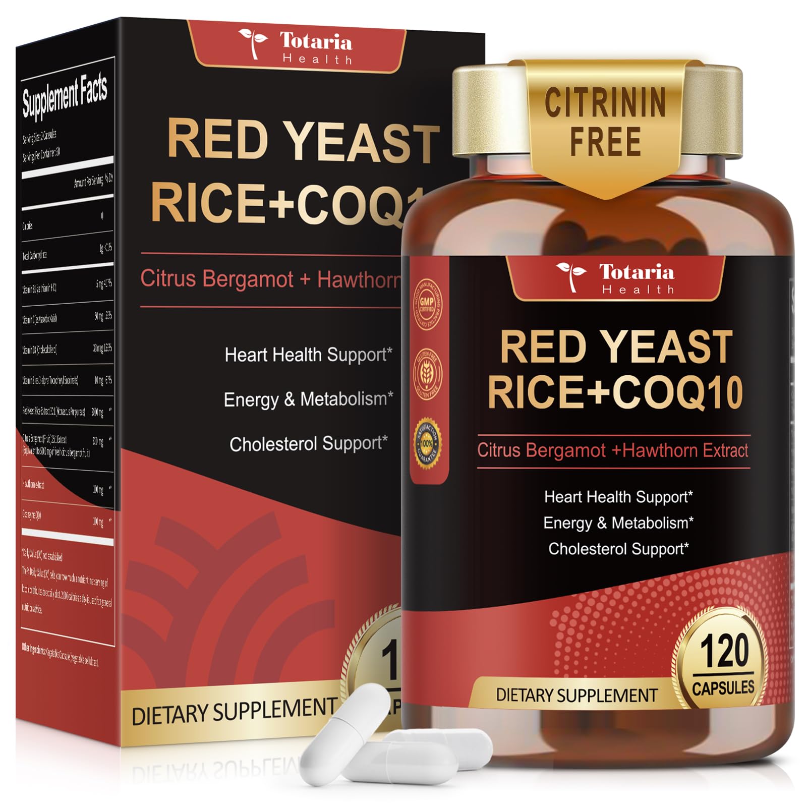 Totaria Red Yeast Rice with CoQ10 2000mg supplement front view
