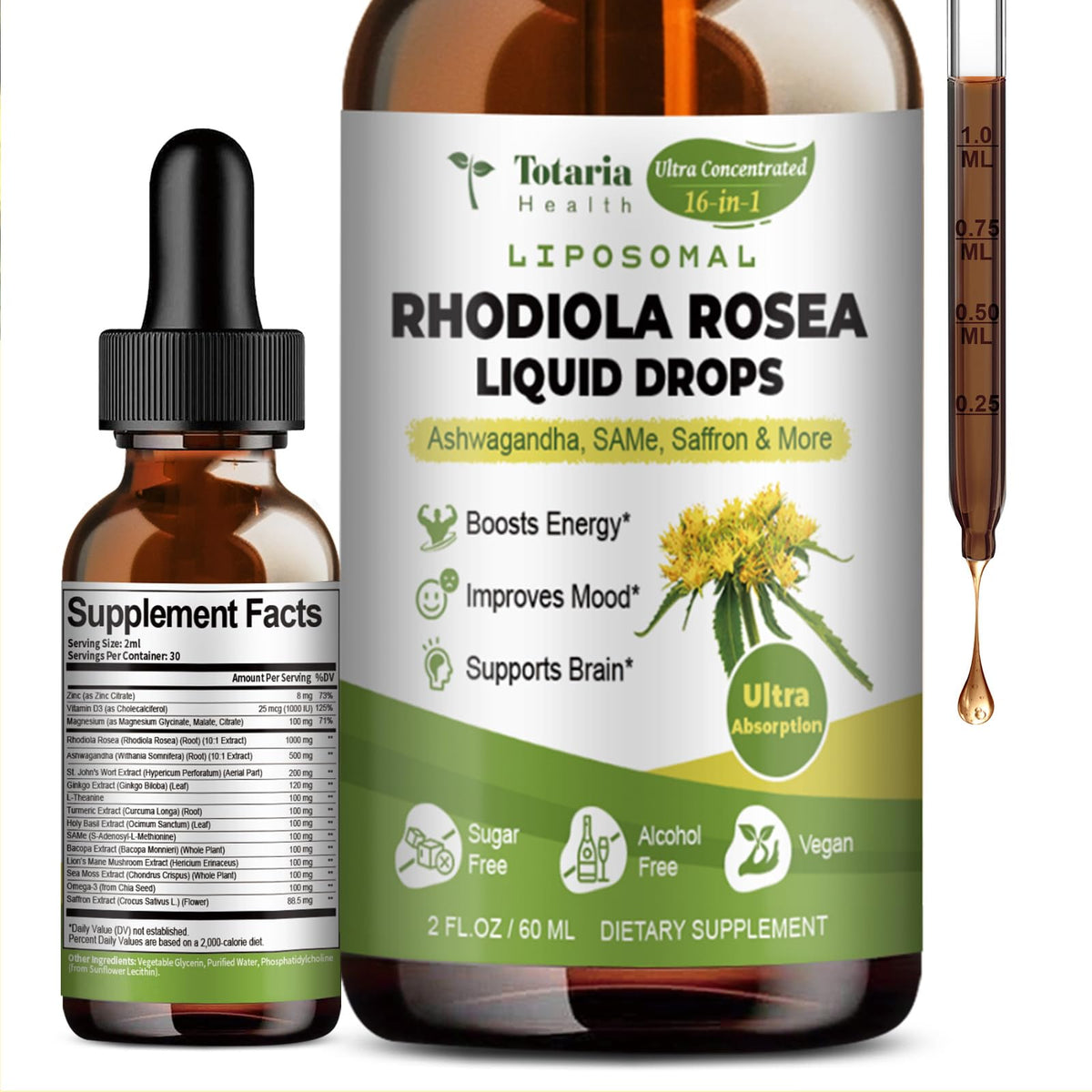 Totaria Rhodiola Rosea Liquid Drops 1000mg front view