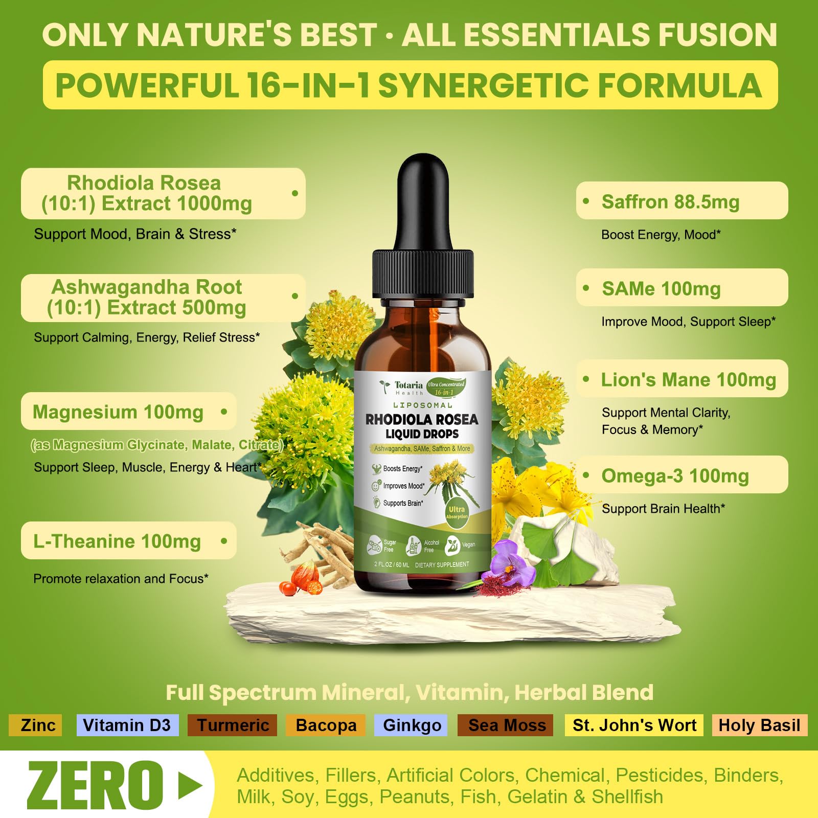 Totaria Rhodiola Rosea Liquid Drops 1000mg serving suggestion