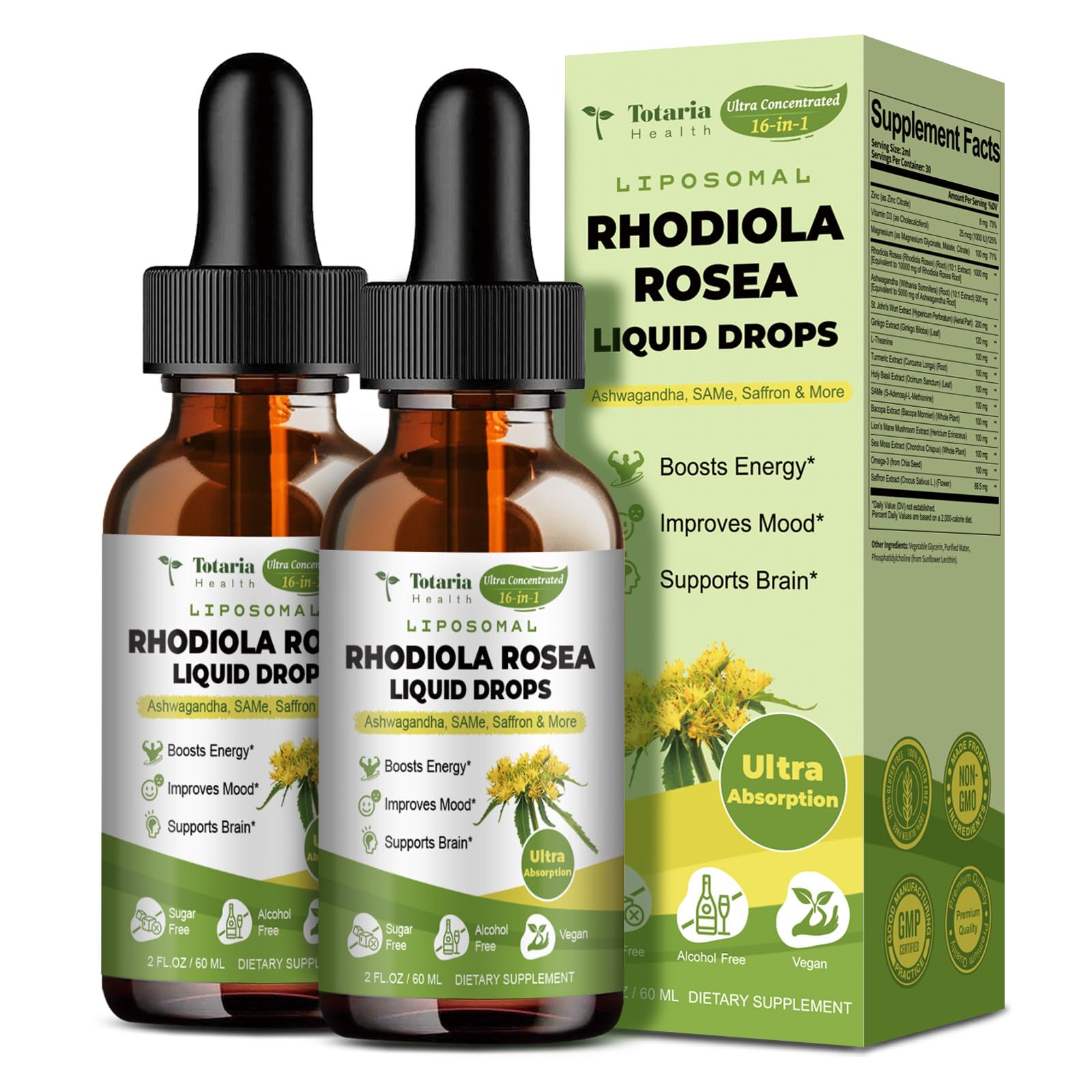 Totaria Rhodiola Rosea Tincture front view with dropper