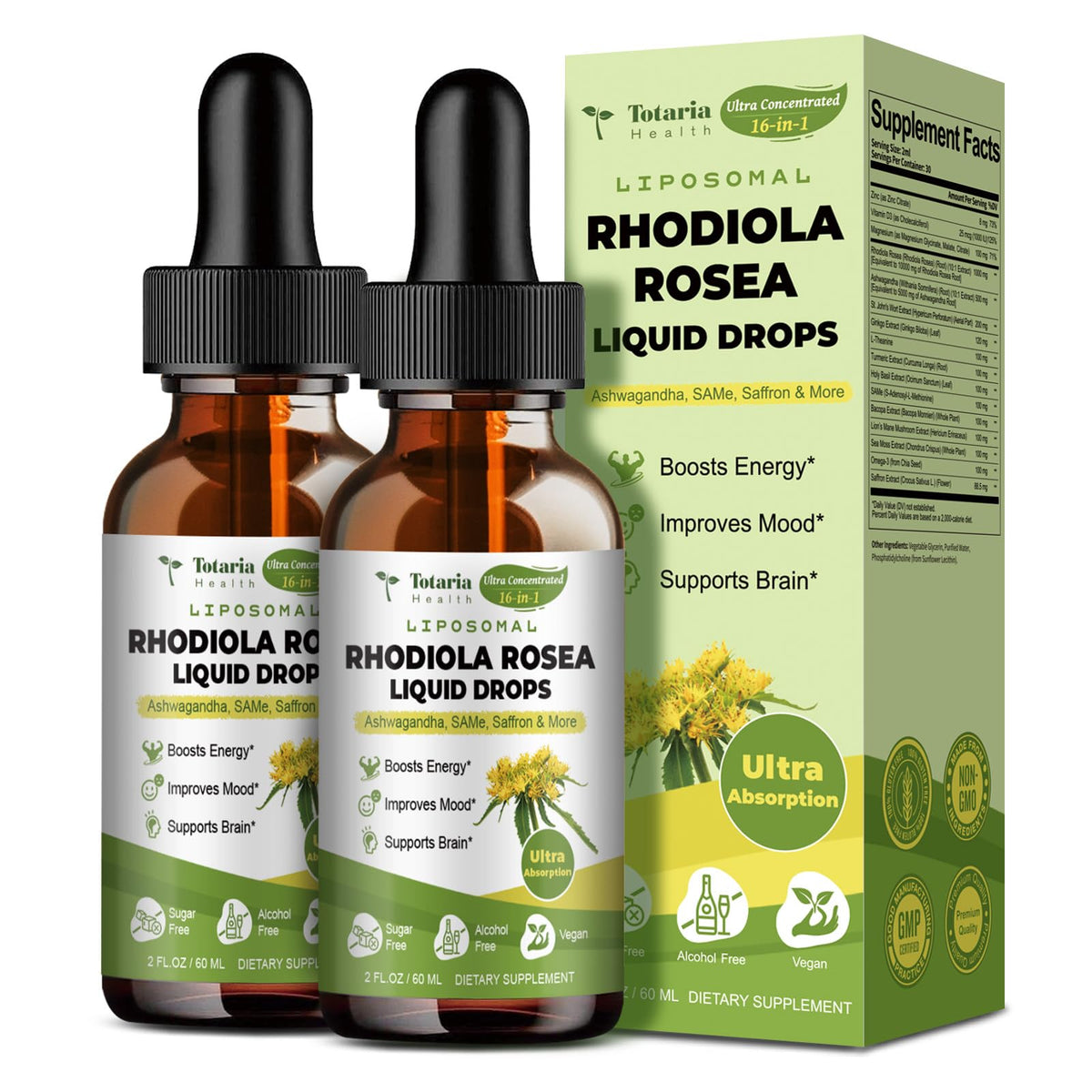 Totaria Rhodiola Rosea Tincture front view with dropper